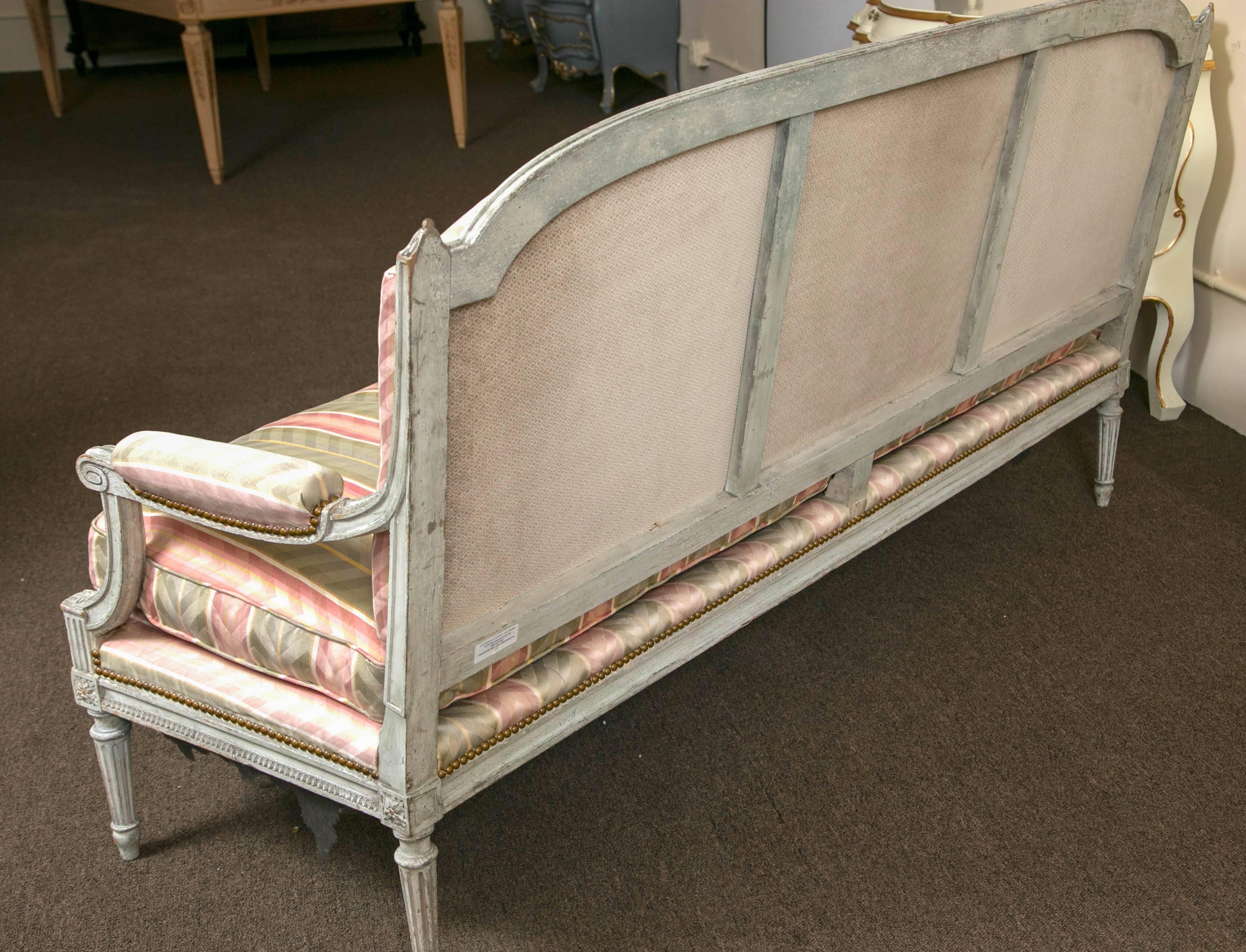 Paint Decorated Frame Louis XVI Style Settee attributed to Jansen Detailed Sofa 1
