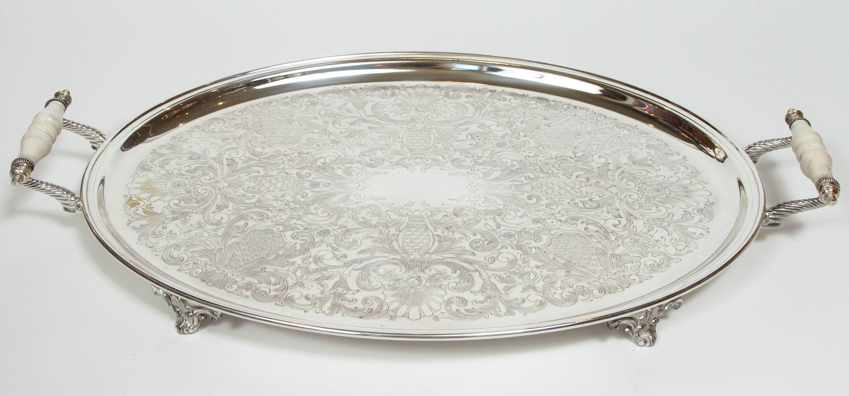 Mid-20th Century Vintage Oval Silver Plate Serving Tray