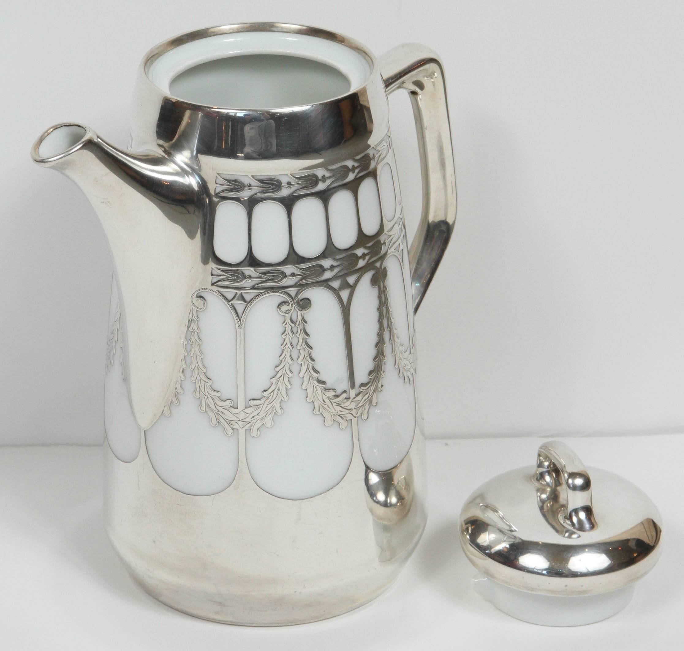 Vintage Porcelain and Sterling Silver Coffee Pot 2