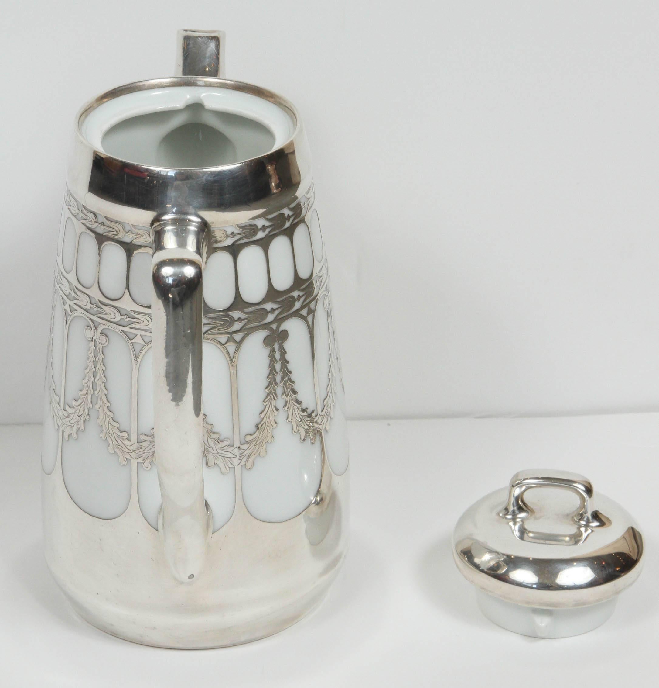 Vintage Porcelain and Sterling Silver Coffee Pot 3