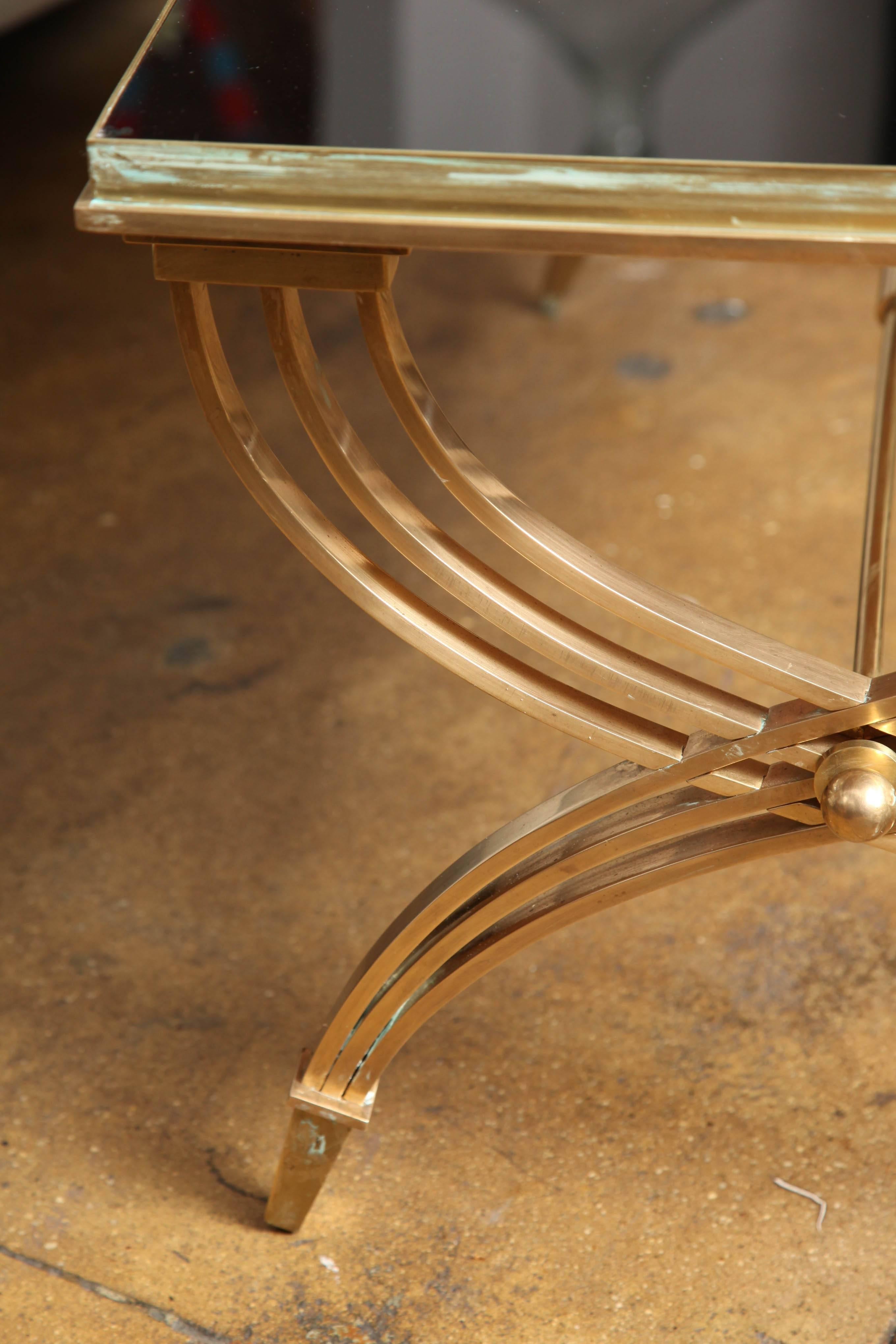 Mid-20th Century Brass and Black Glass Coffee Table