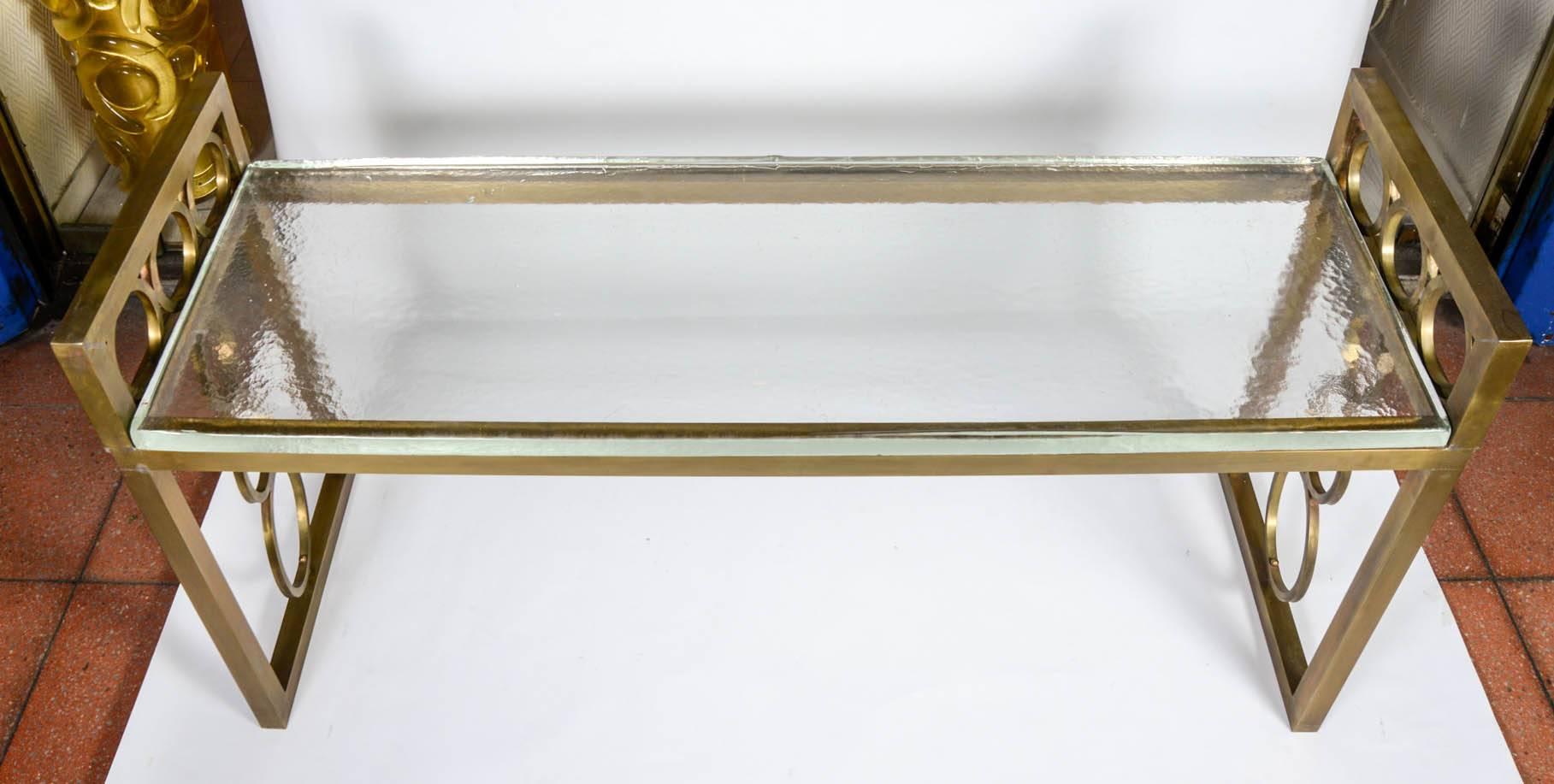 Italian Pair of Benches in Metal and a Slab in Murano Glass