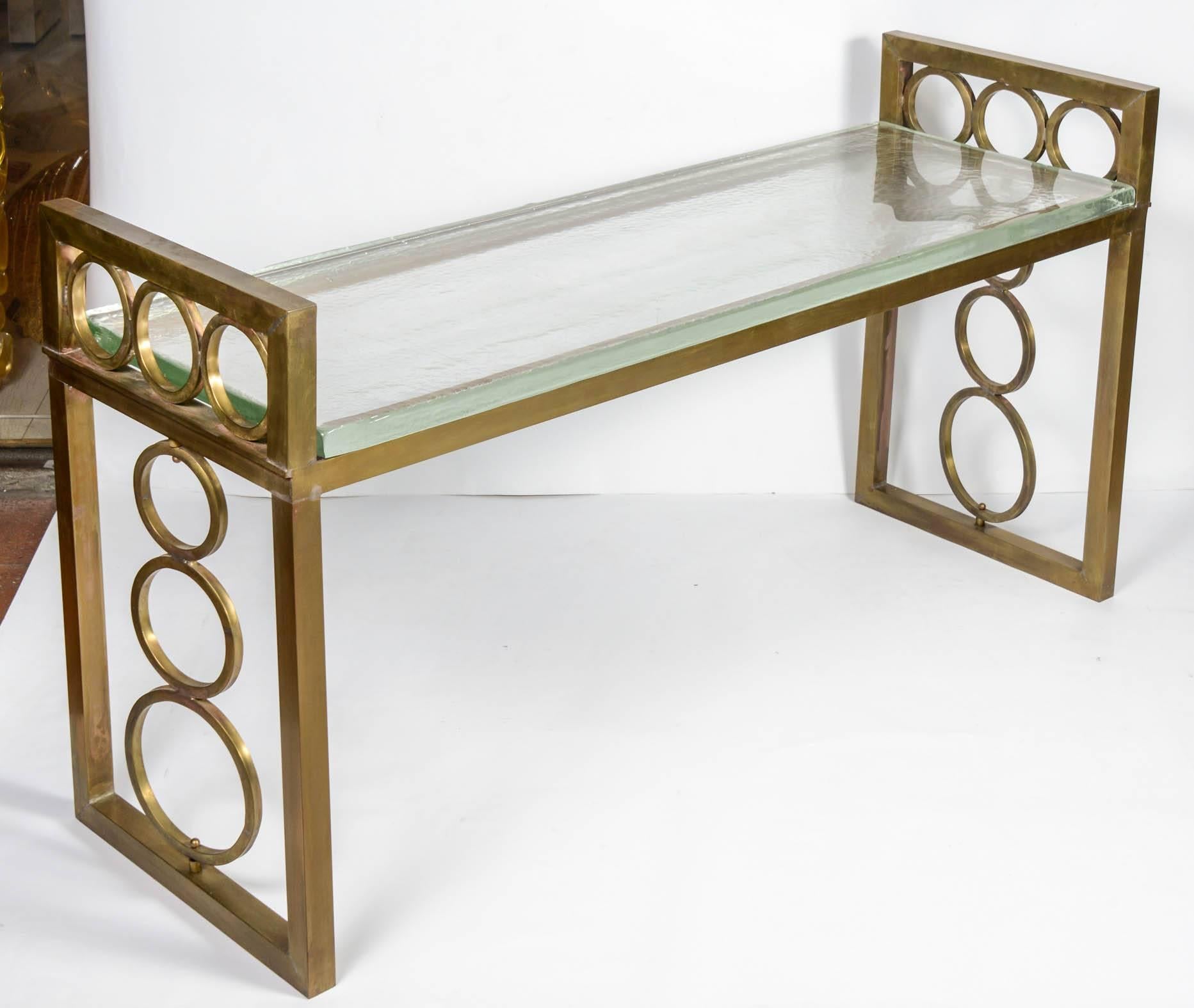 Pair of Benches in Metal and a Slab in Murano Glass In Excellent Condition In Saint ouen, FR