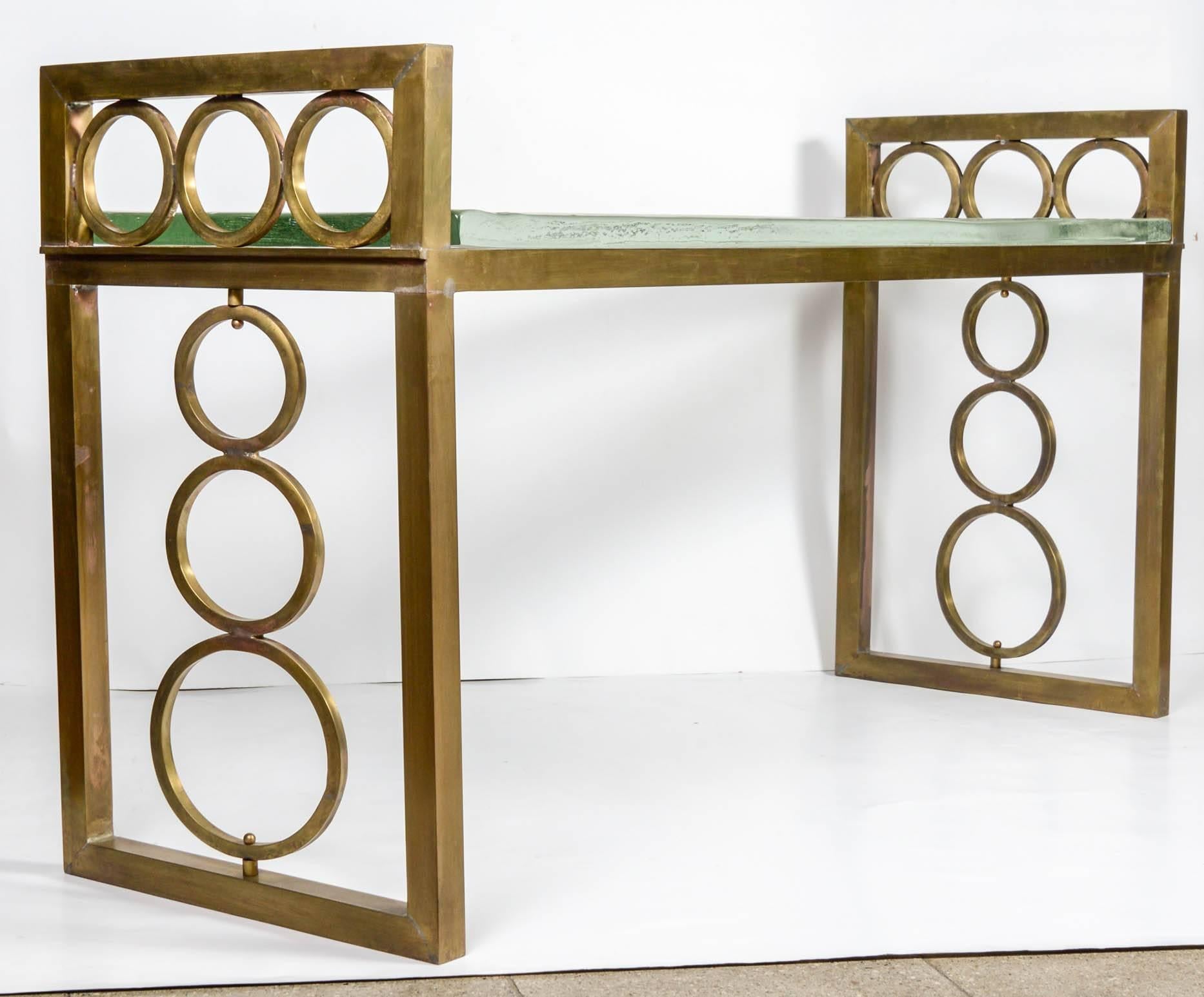 Late 20th Century Pair of Benches in Metal and a Slab in Murano Glass