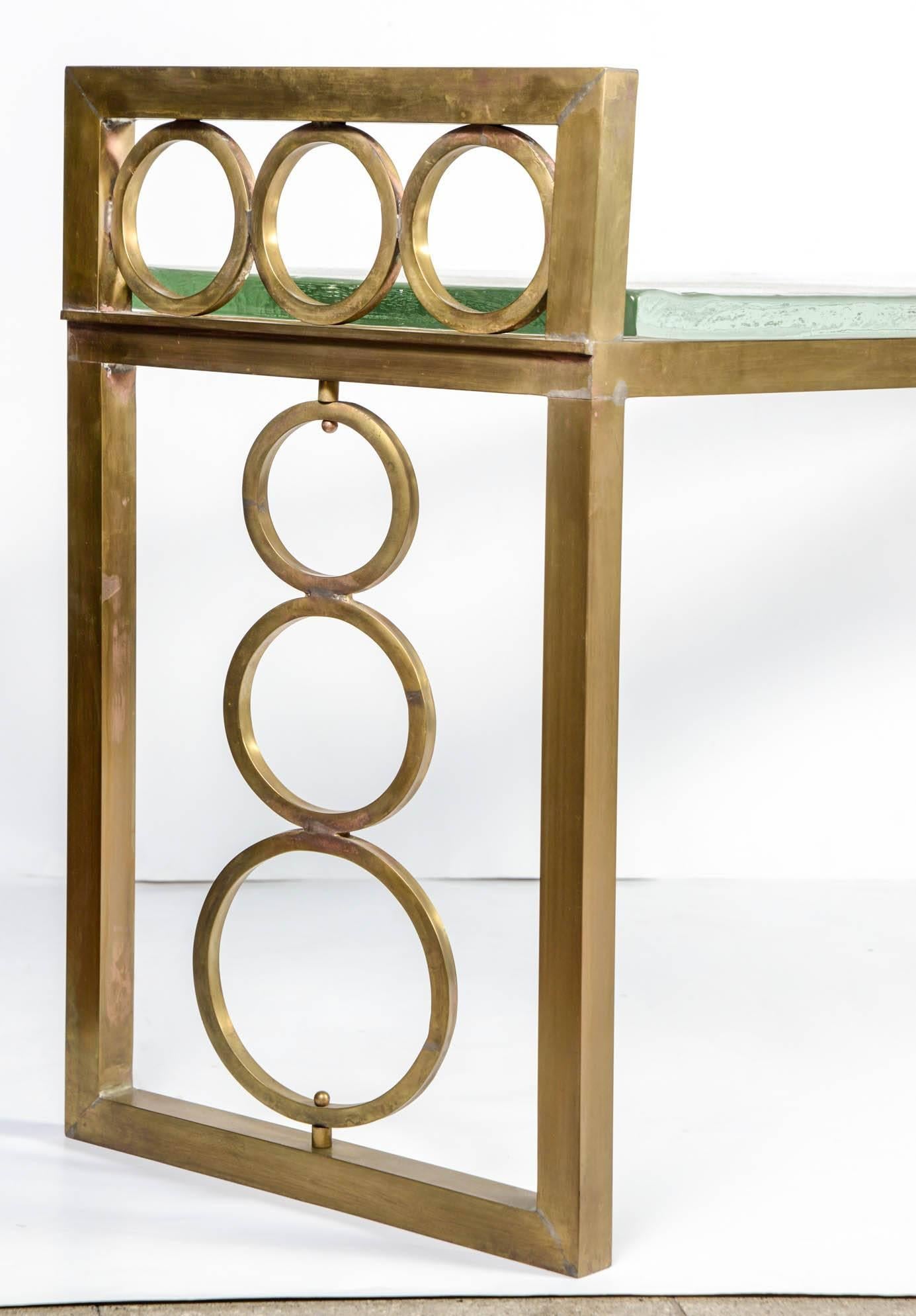 Pair of Benches in Metal and a Slab in Murano Glass 1