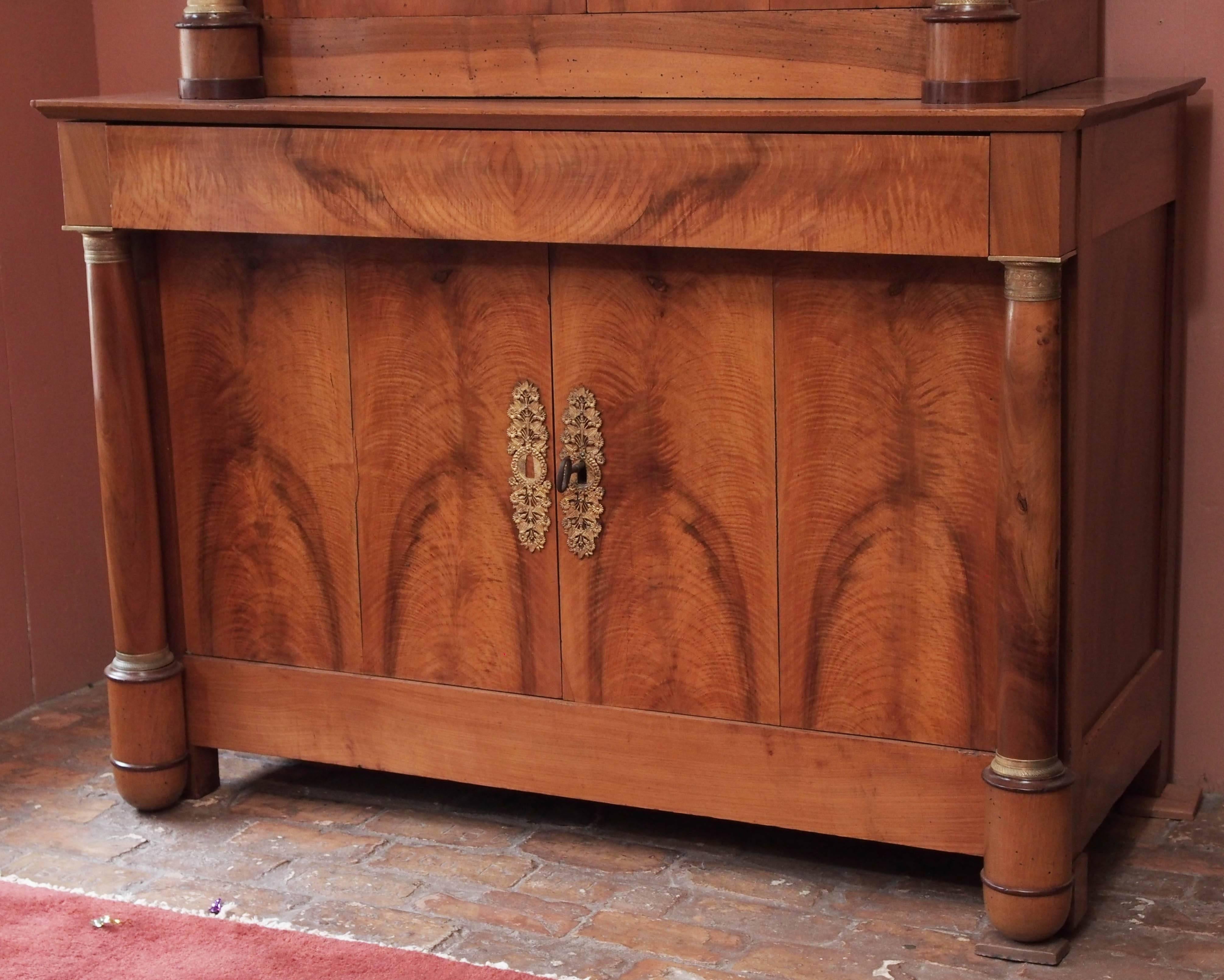 Empire Early 19th Century French Walnut Buffet a Deux Corps