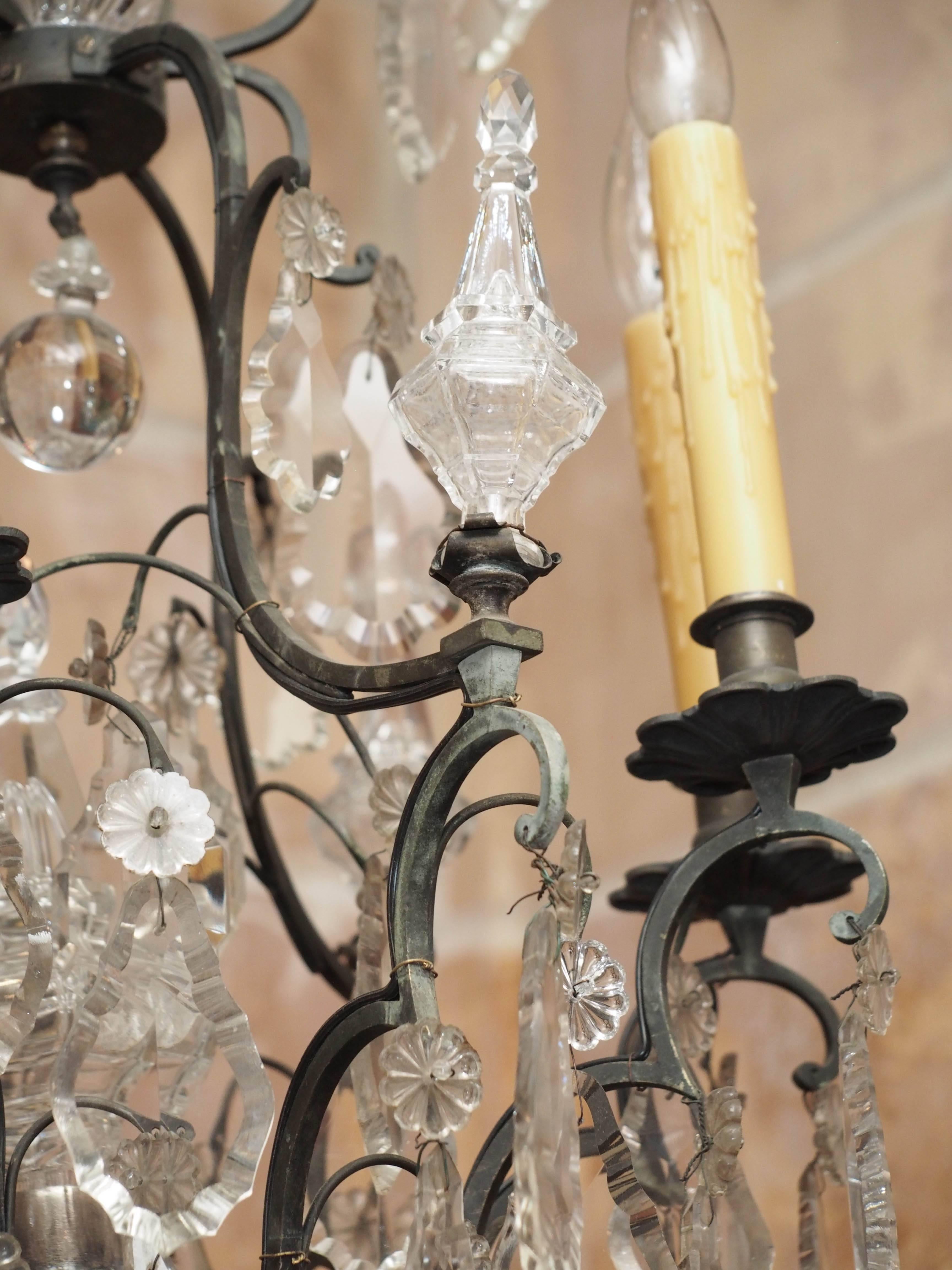 19th Century French Louis XV Style Crystal and Iron Chandelier For Sale 1