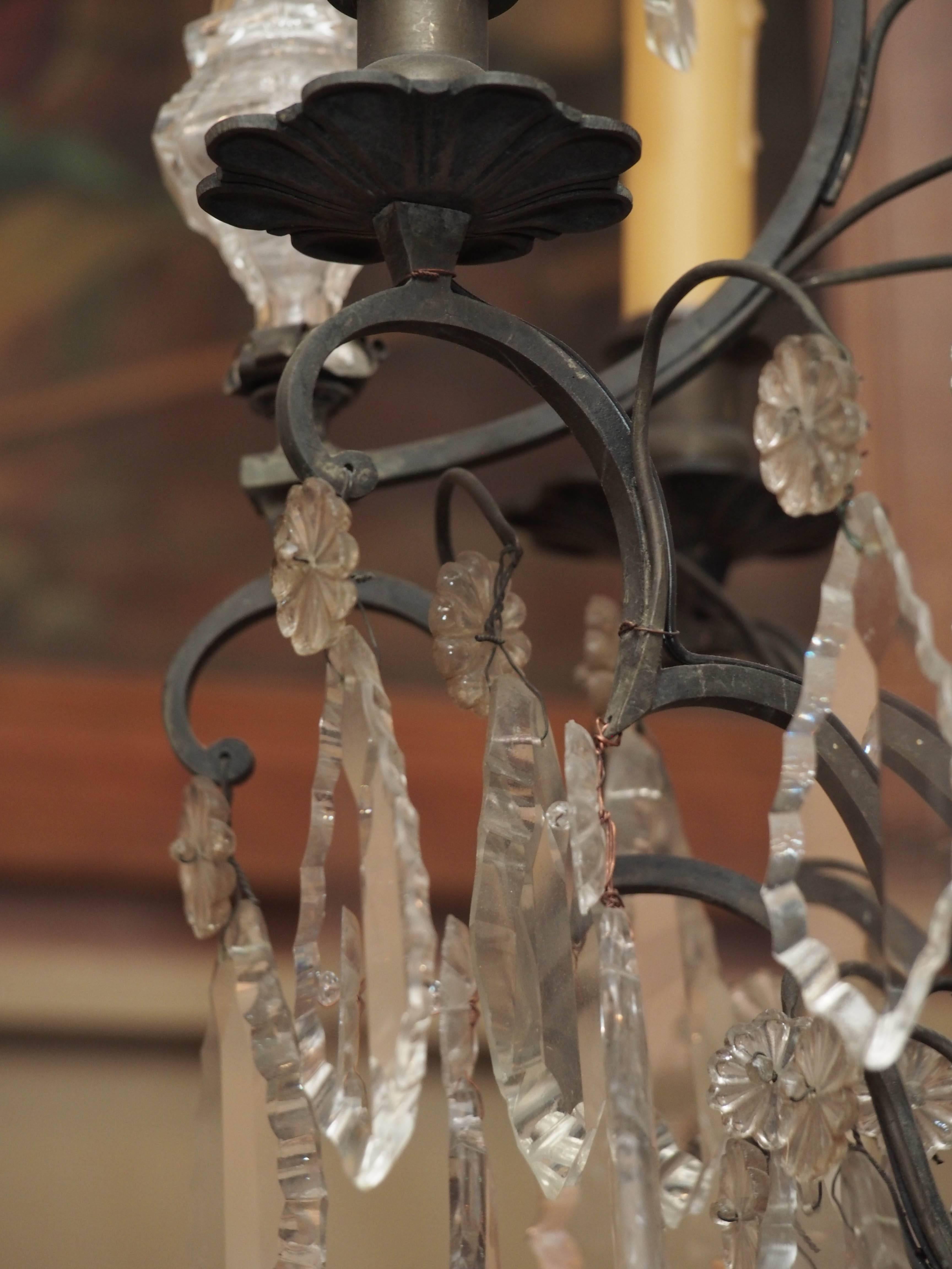 19th Century French Louis XV Style Crystal and Iron Chandelier For Sale 2