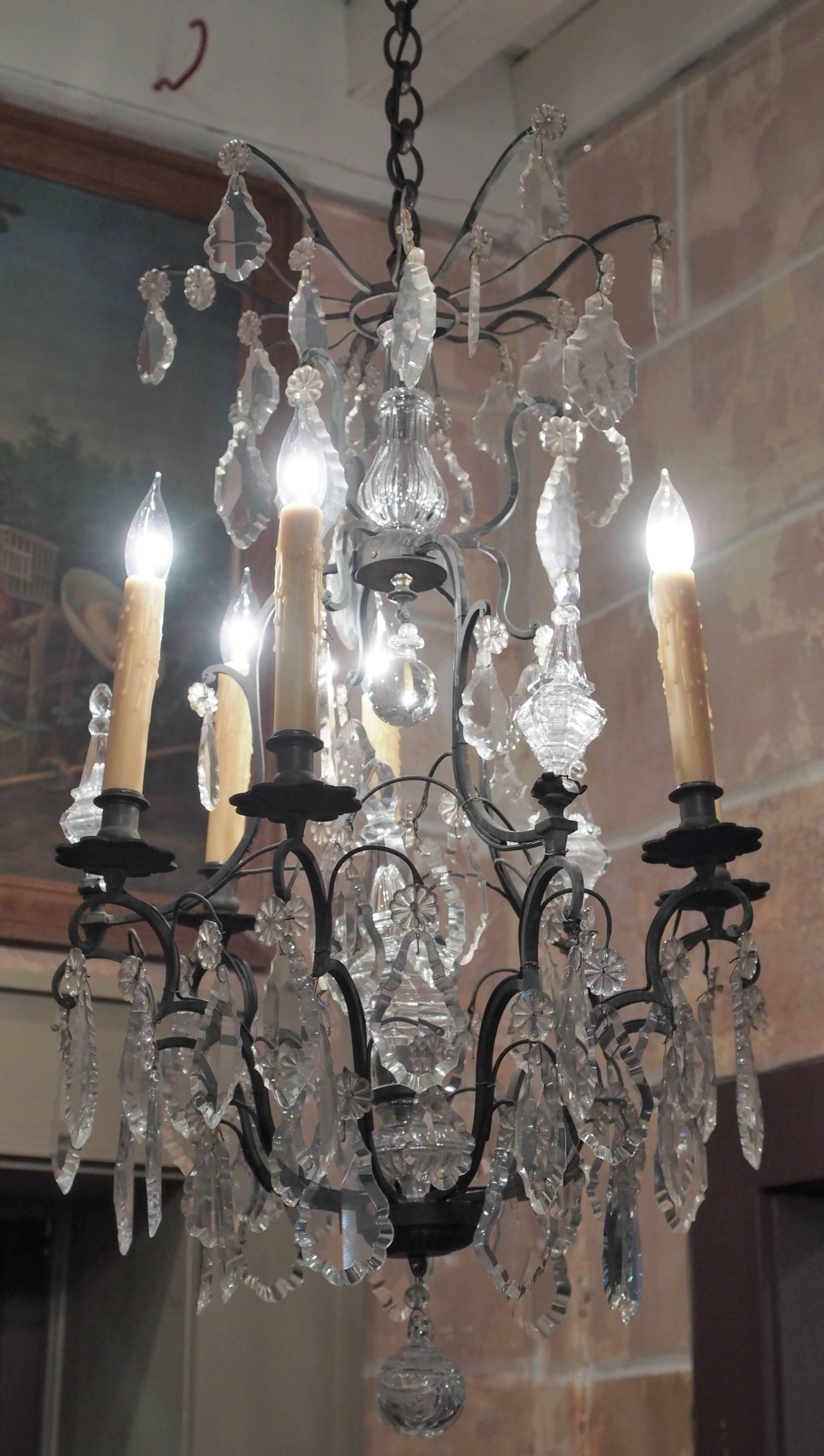 19th Century French Louis XV Style Crystal and Iron Chandelier For Sale 5