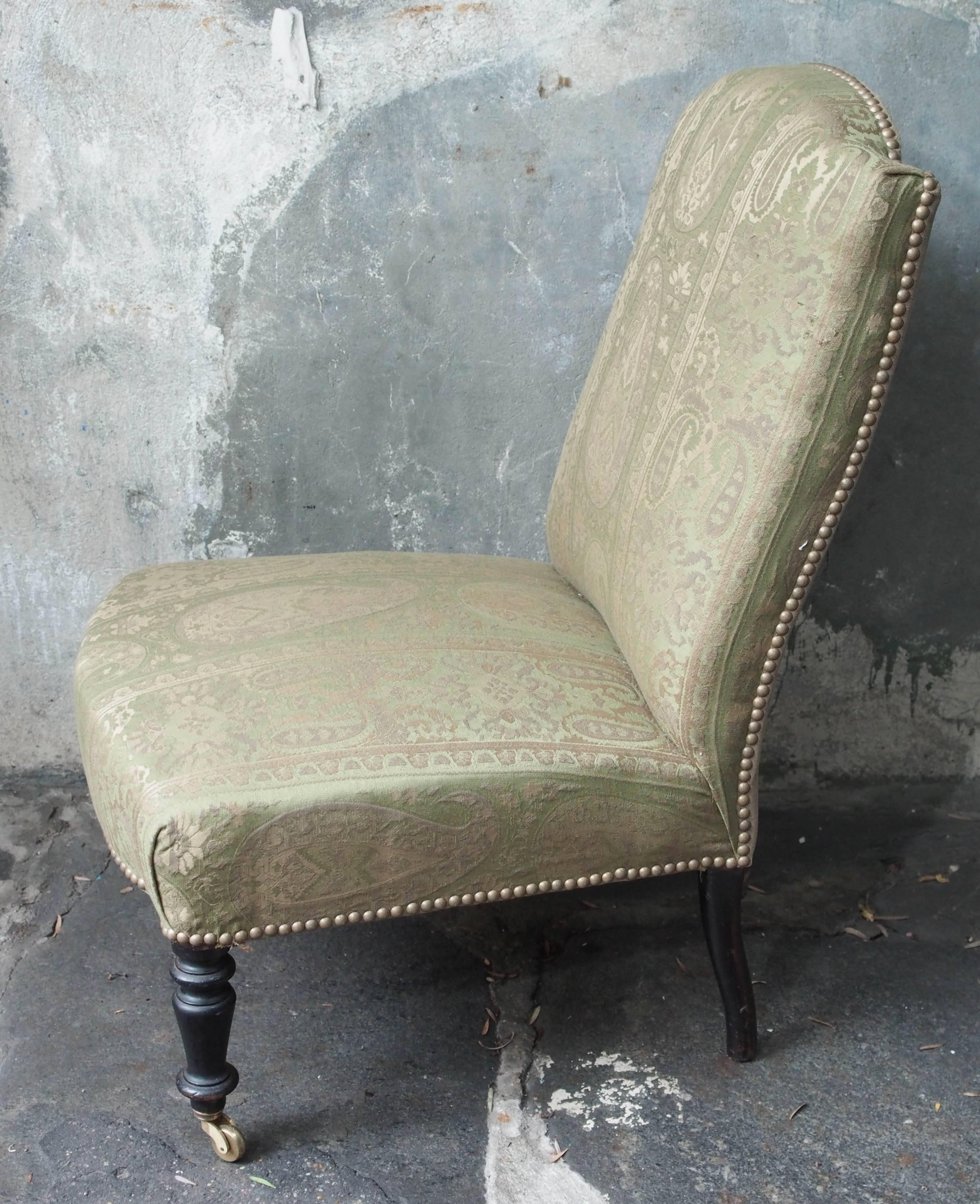 Pair of French Napoleon III Period Upholstered Chauffeuses 2