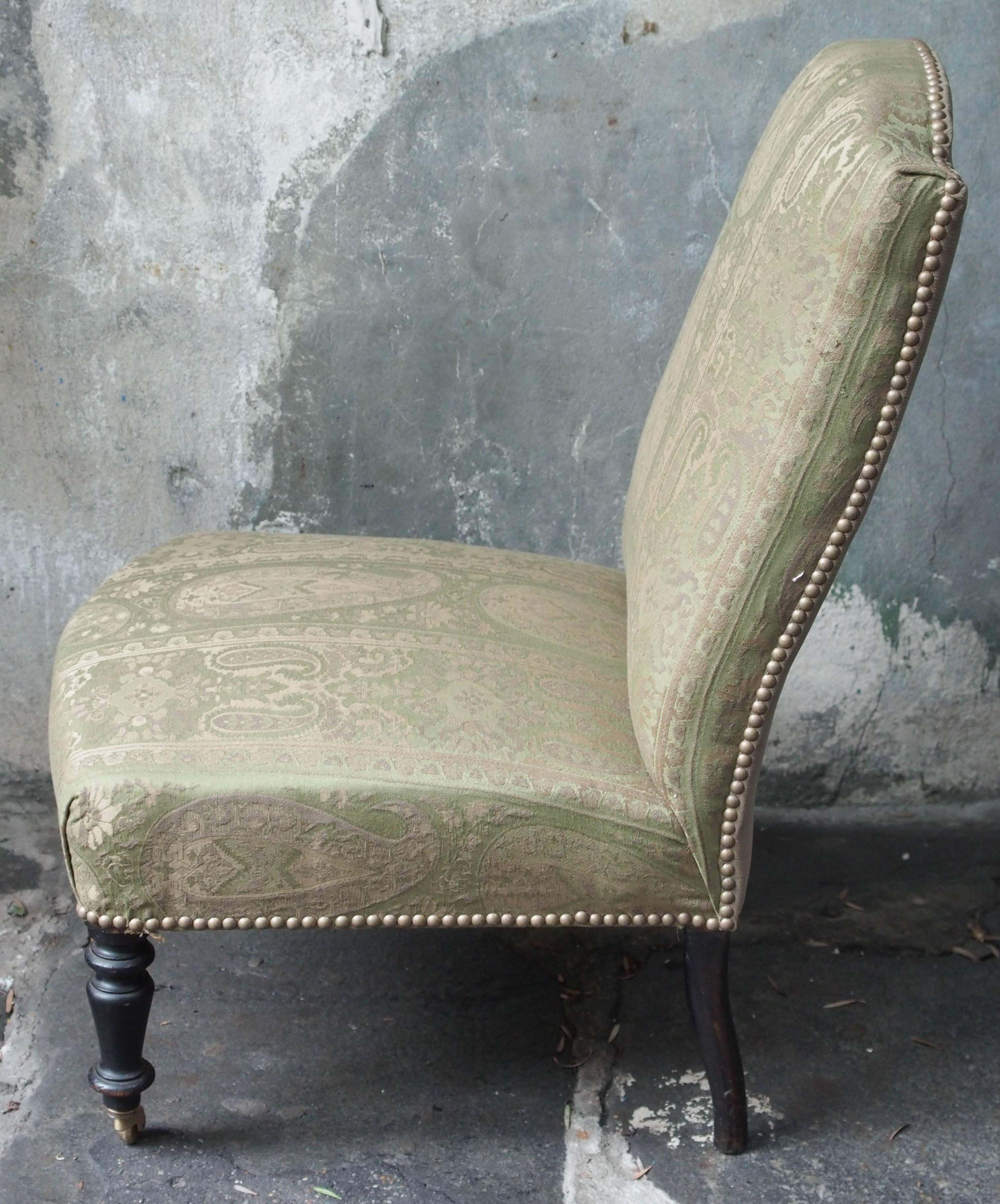 Pair of French Napoleon III Period Upholstered Chauffeuses 3