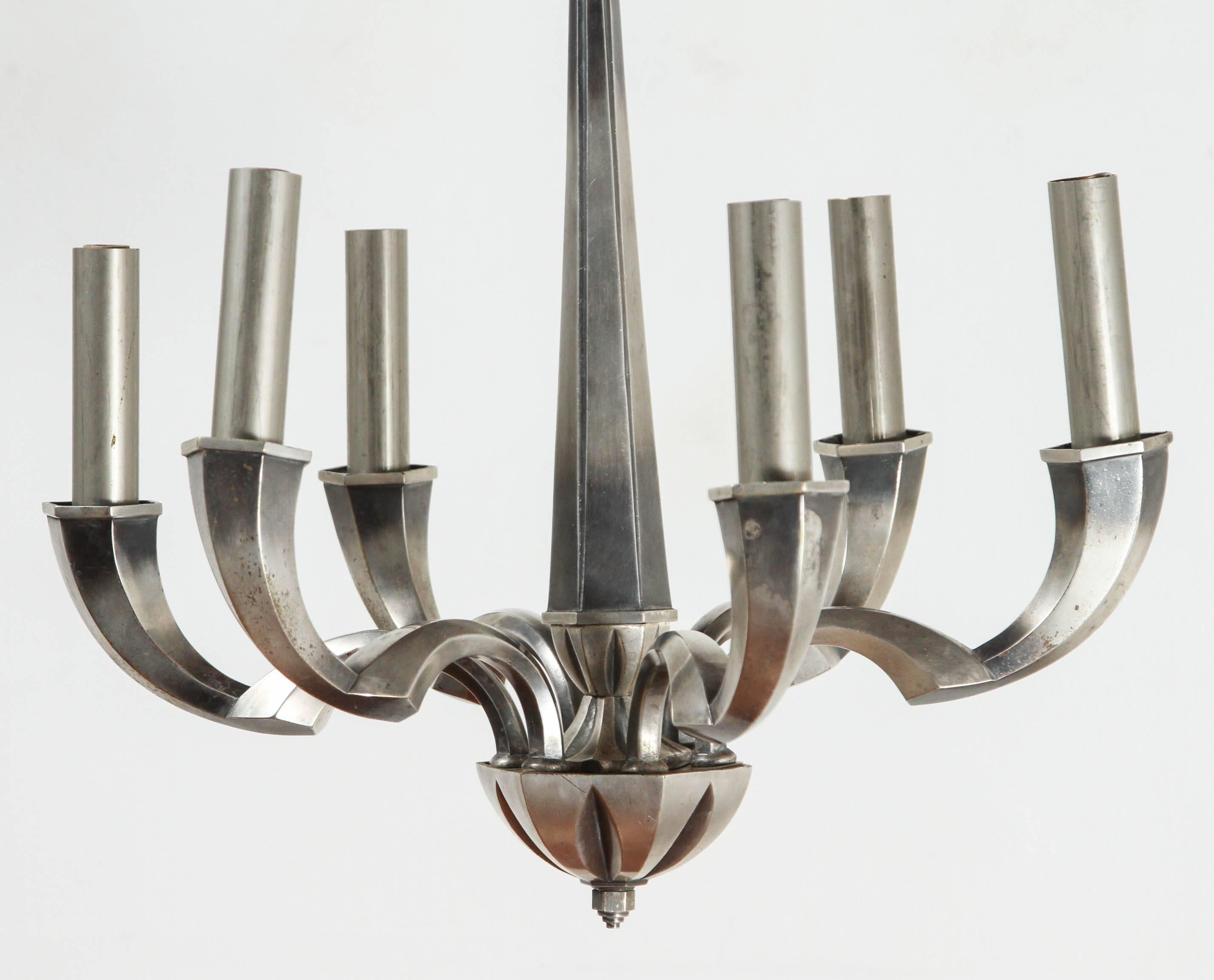 Silver Plated French Art Deco Chandelier For Sale 1
