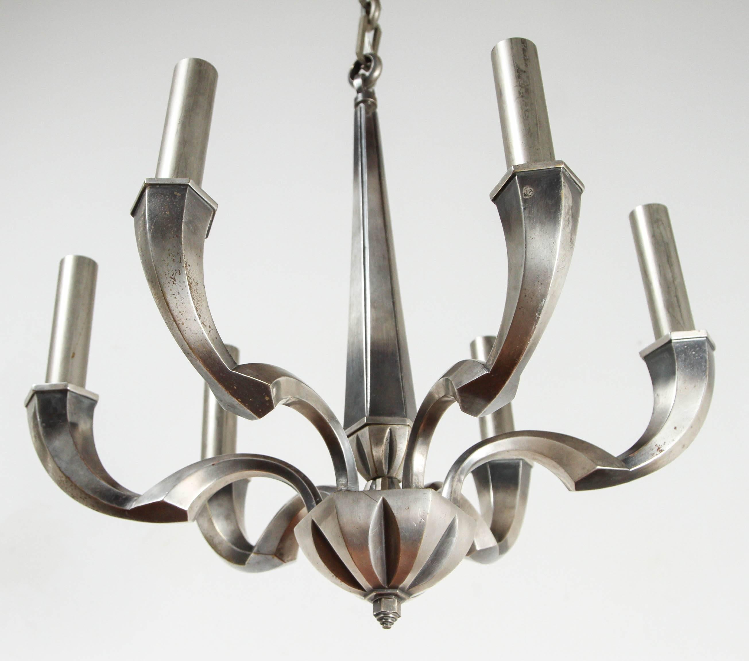 Silver Plated French Art Deco Chandelier For Sale 3