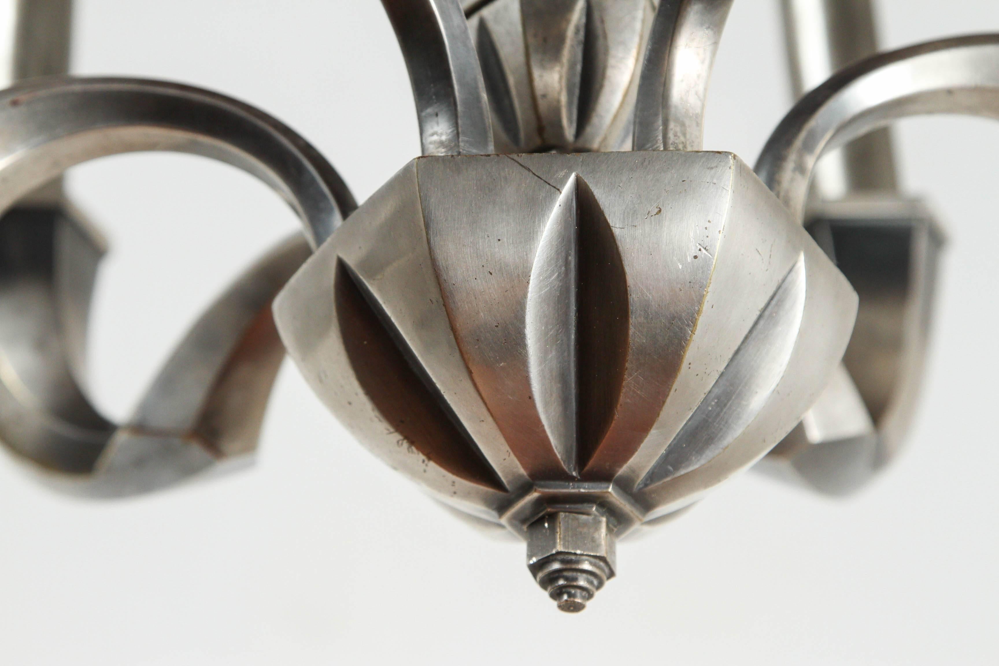 Silver Plated French Art Deco Chandelier For Sale 5