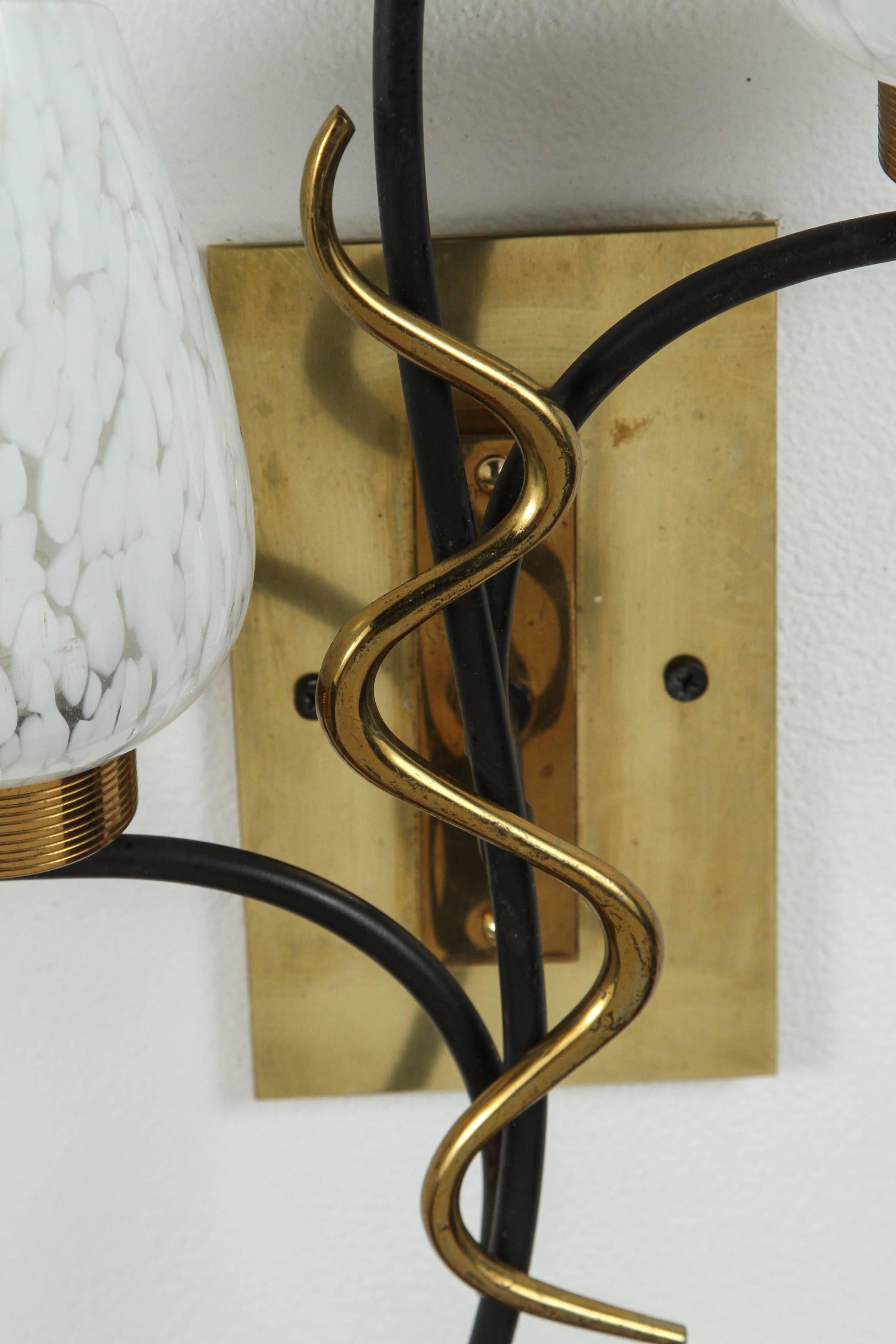 Pair of Mid-Century French Double Sconces For Sale 1