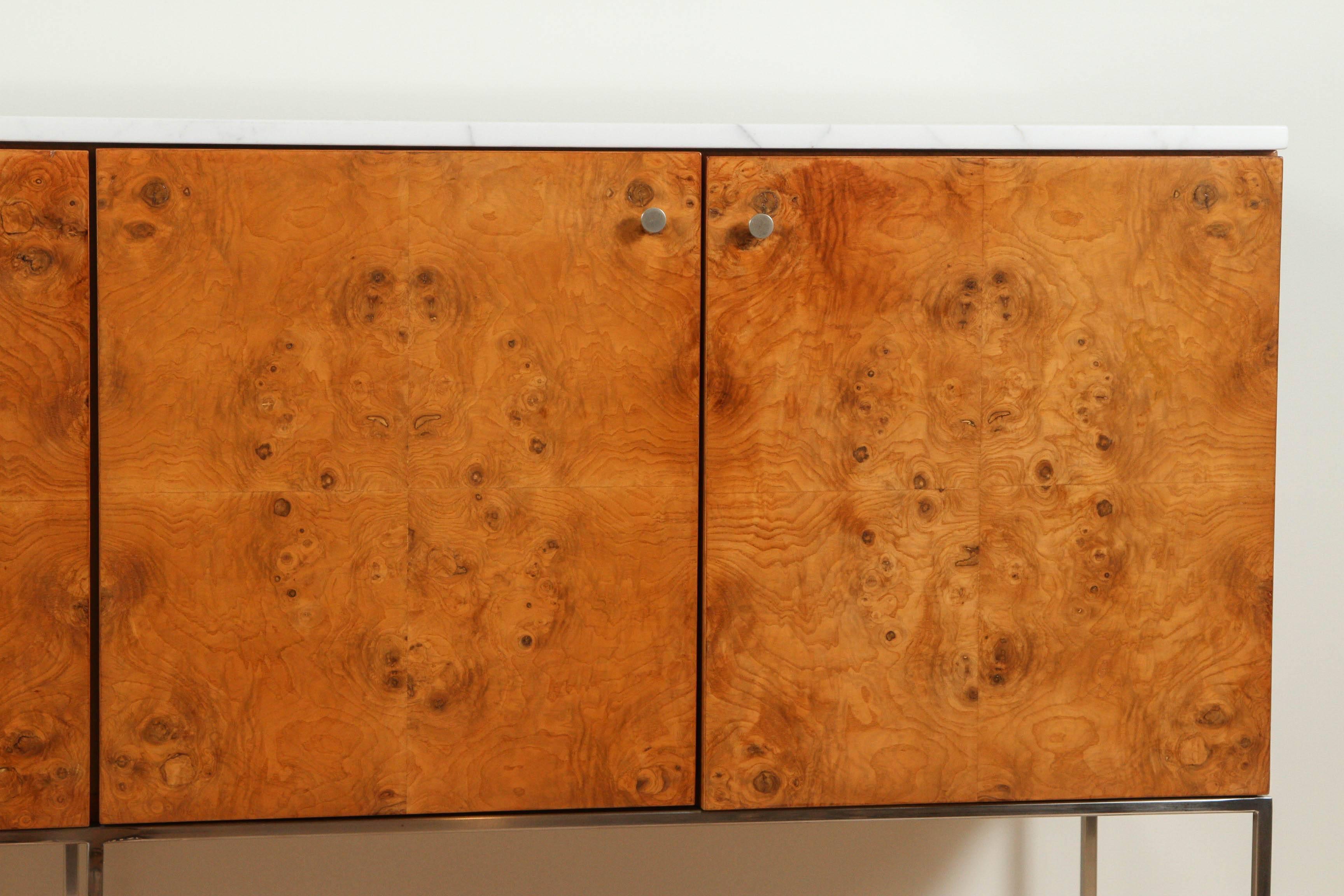 Mid-Century Modern Burl Wood and Marble Cabinet by Milo Baughman