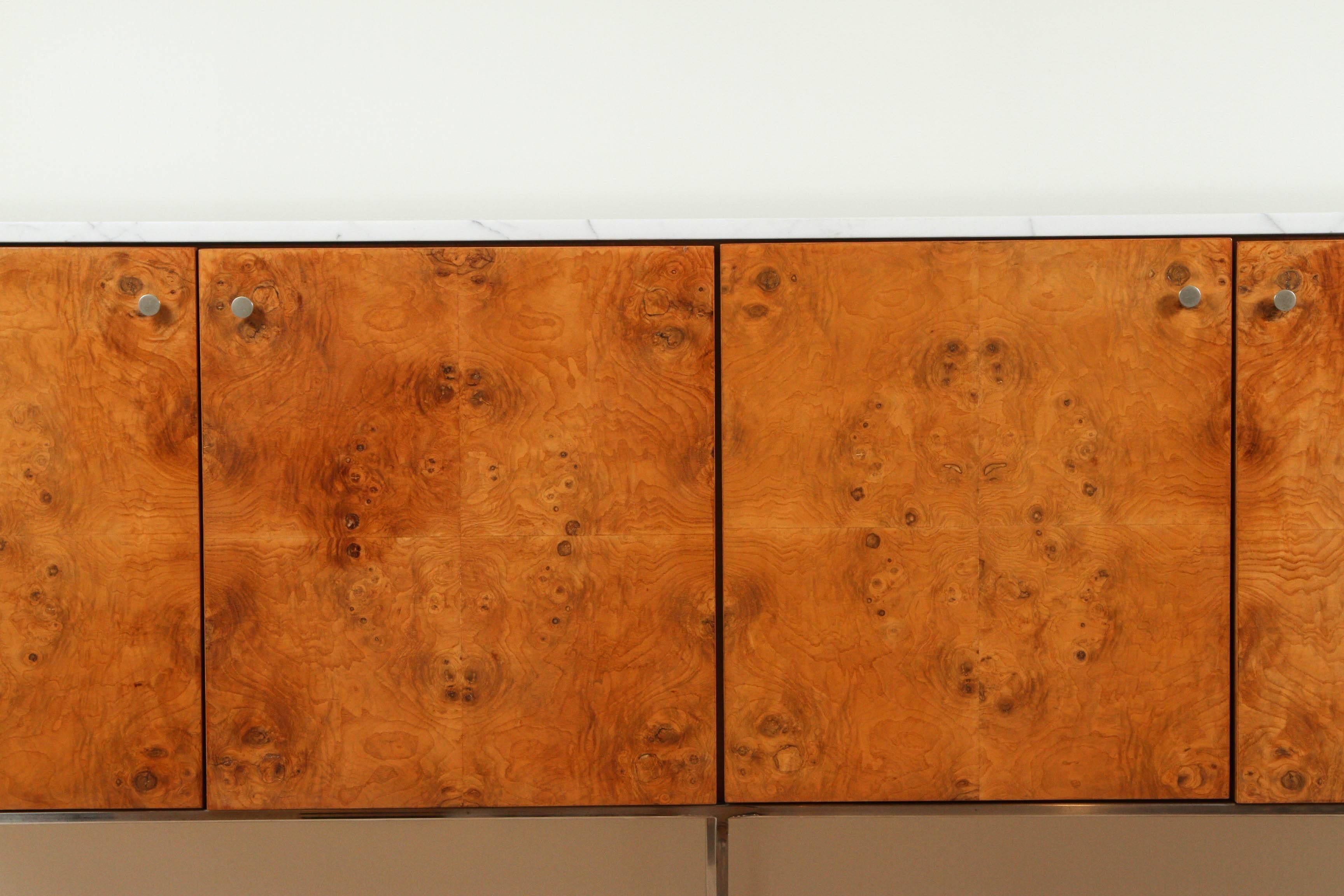 American Burl Wood and Marble Cabinet by Milo Baughman