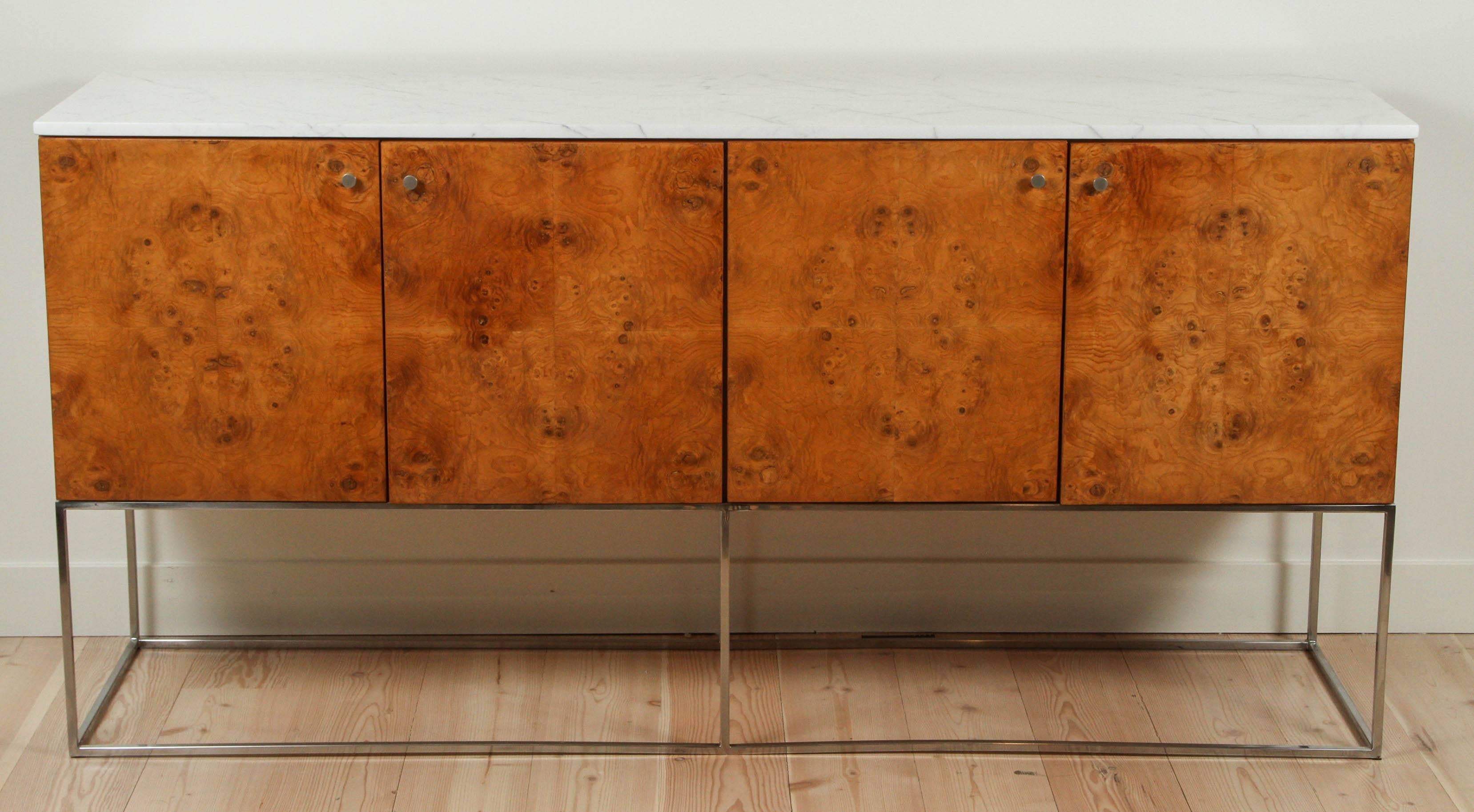 Burl Wood and Marble Cabinet by Milo Baughman In Excellent Condition In Los Angeles, CA