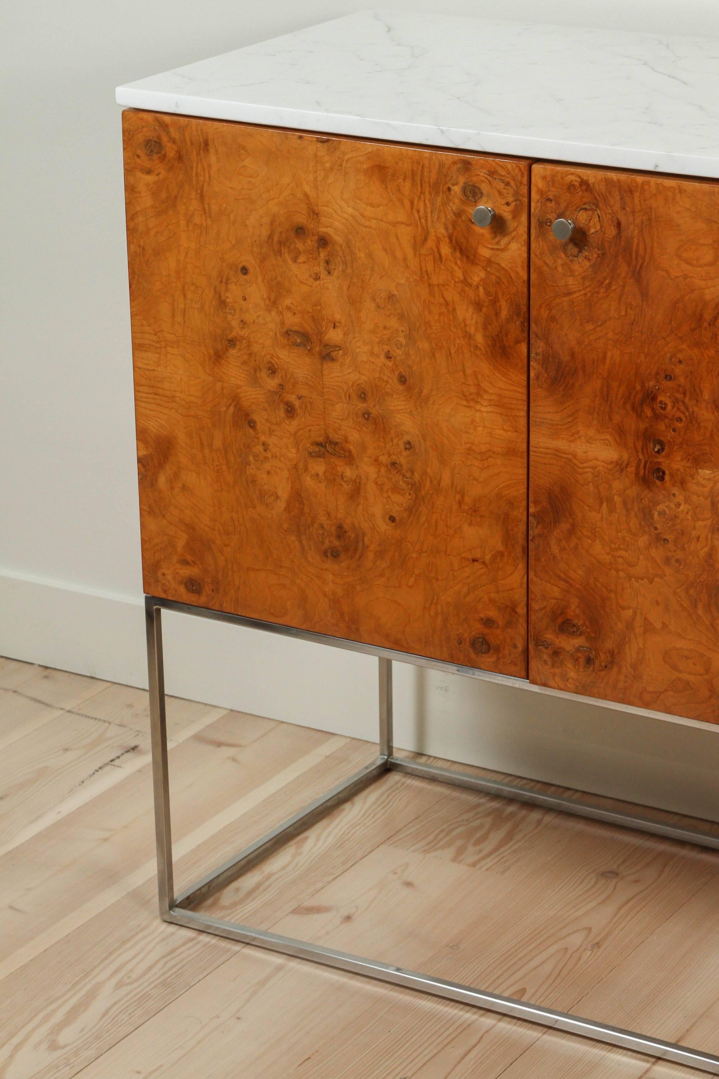 Mid-20th Century Burl Wood and Marble Cabinet by Milo Baughman