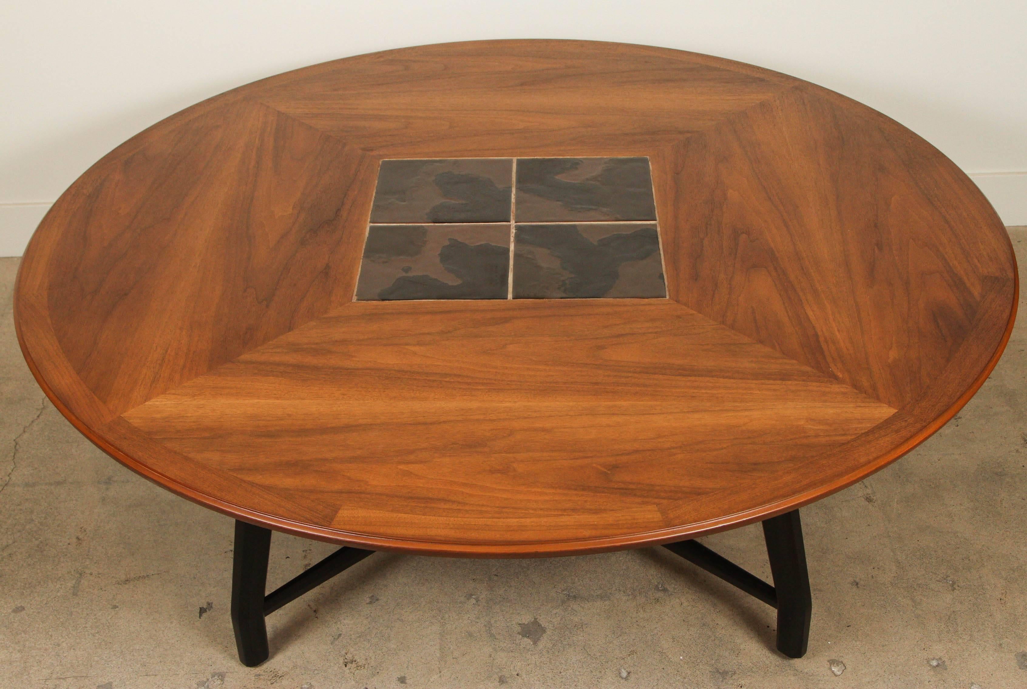Mid-Century Modern Tile and Walnut Coffee Table Attributed to Edward Wormley for Dunbar
