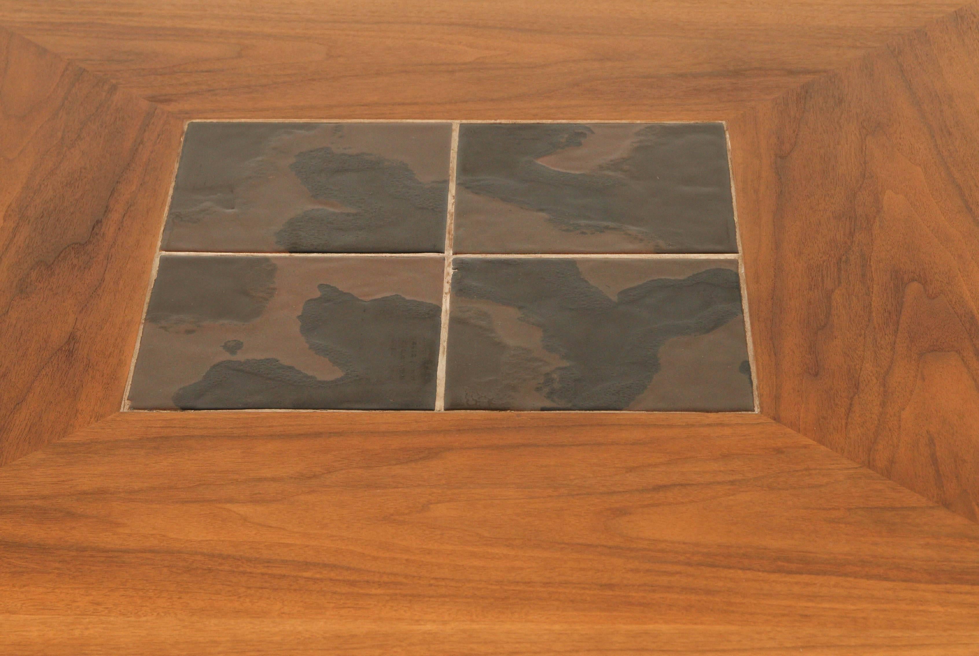 American Tile and Walnut Coffee Table Attributed to Edward Wormley for Dunbar