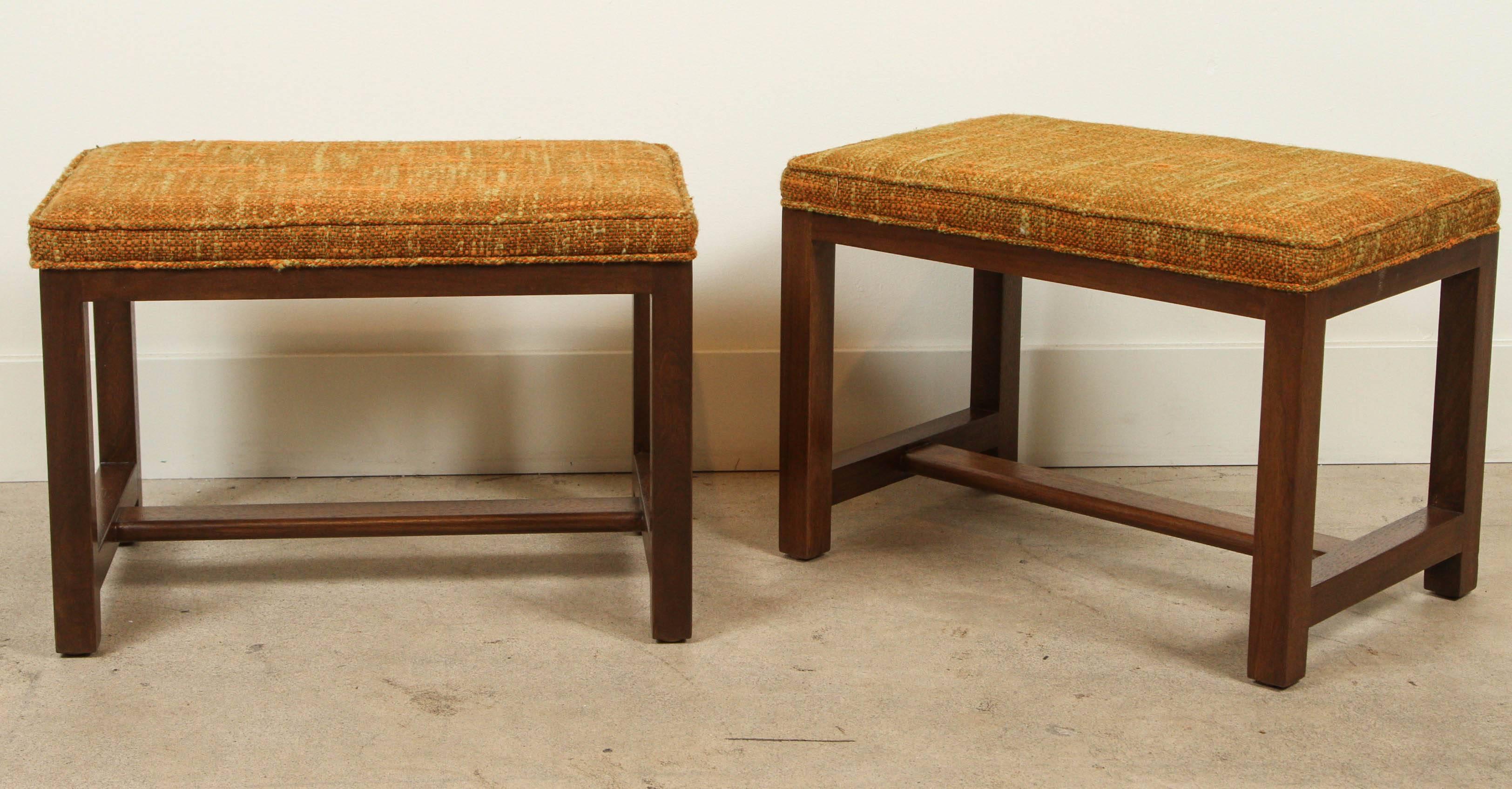 Pair of ottomans by Edward Wormley for Dunbar. Signed with brass D medallion.