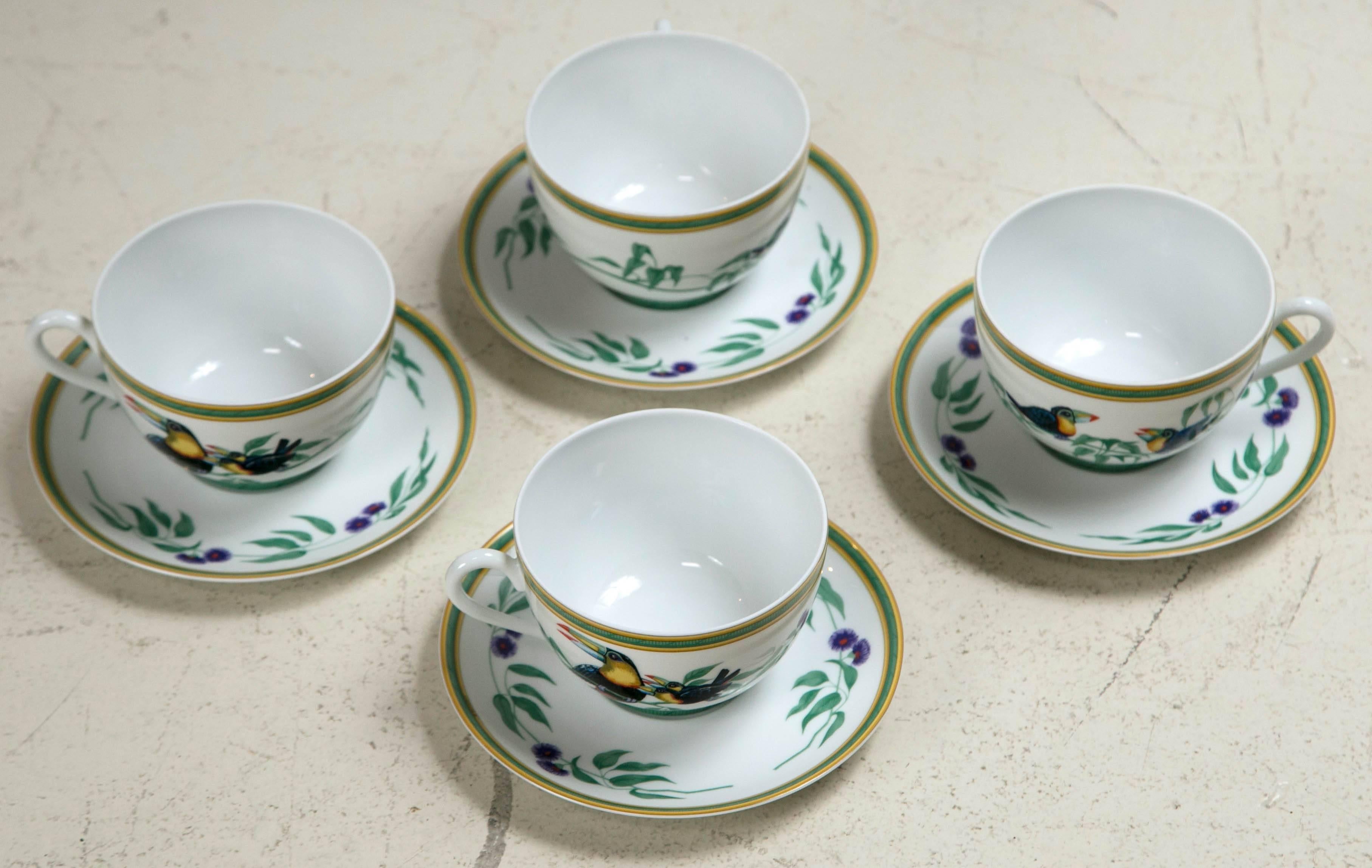 French Set of Four Hermès Cups and Saucers
