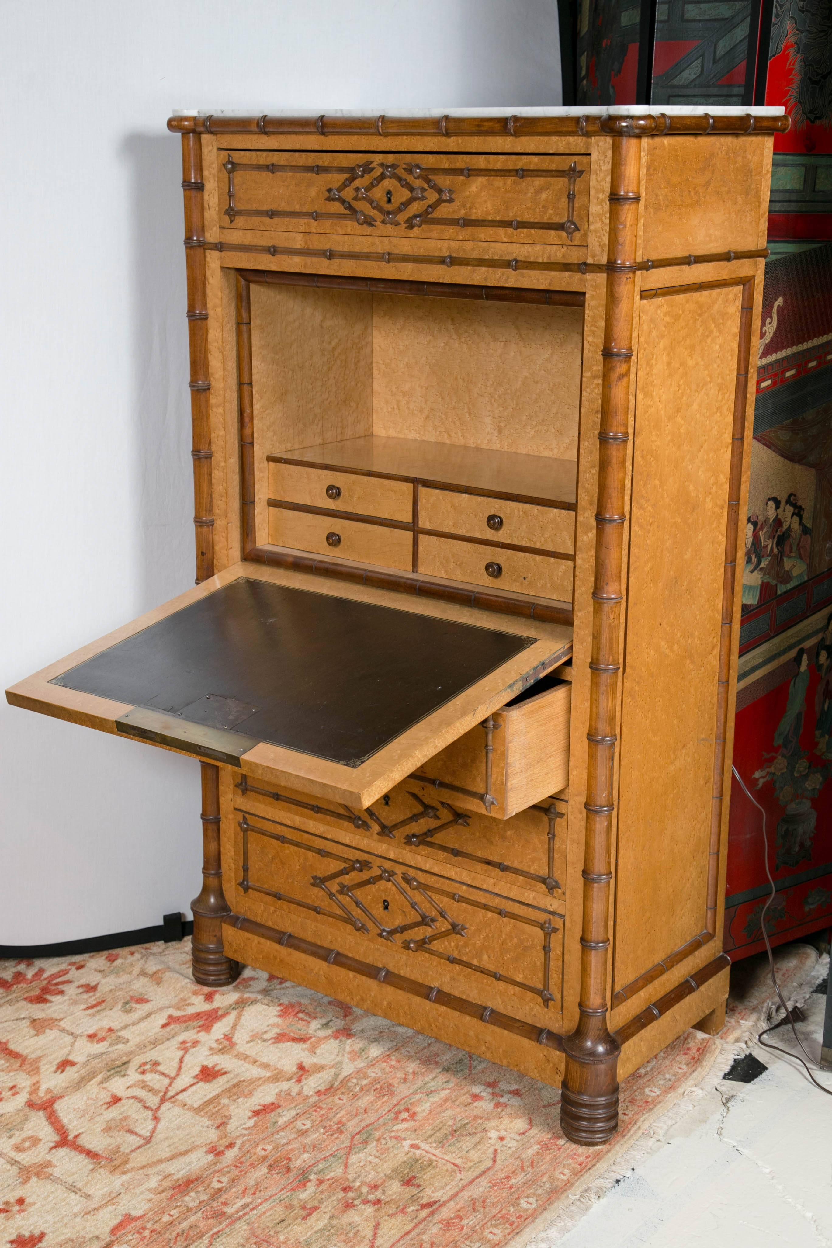 French Faux Bamboo Secretaire In Good Condition In Stamford, CT