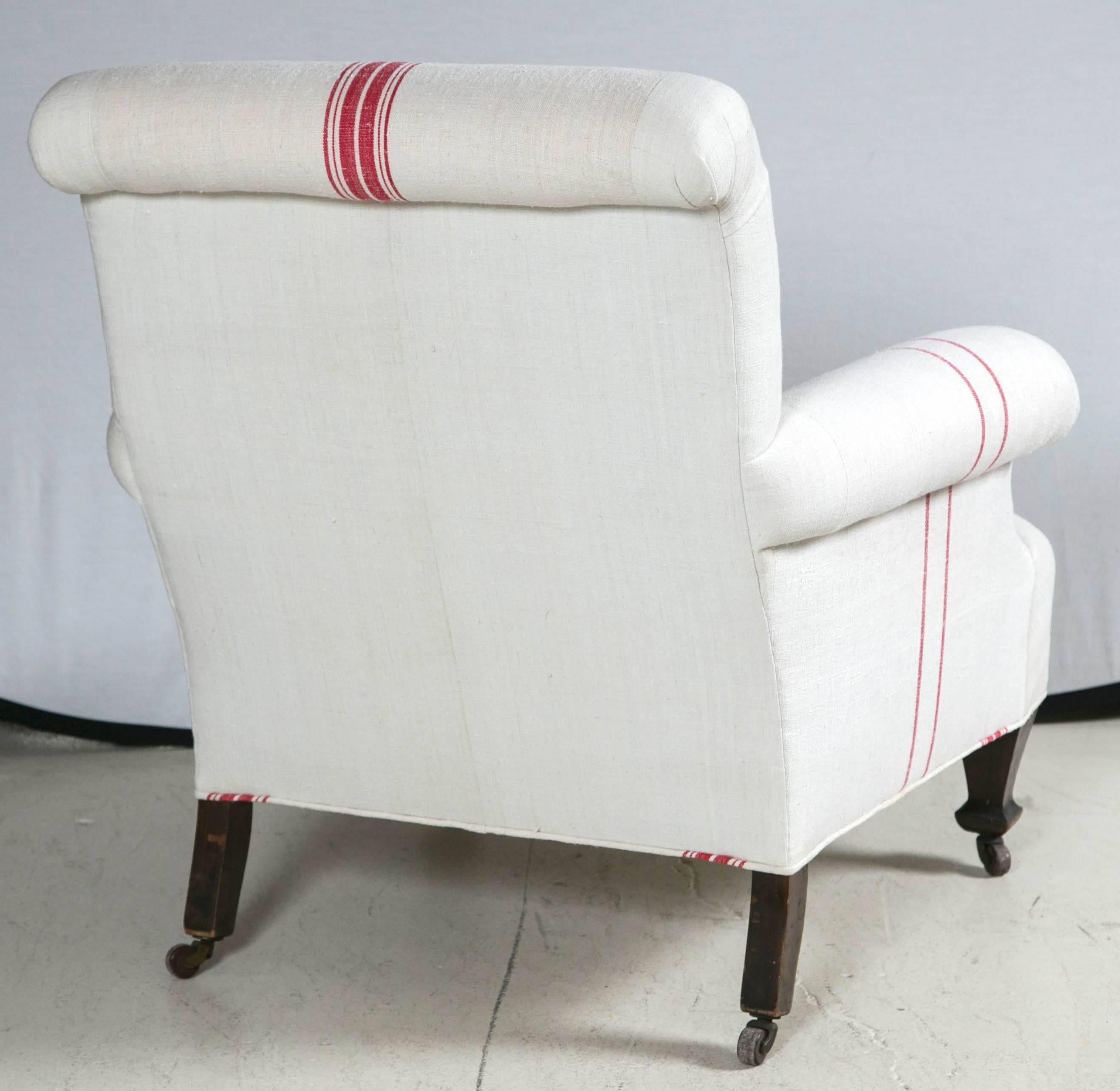 Linen 19th Century English Club Chair
