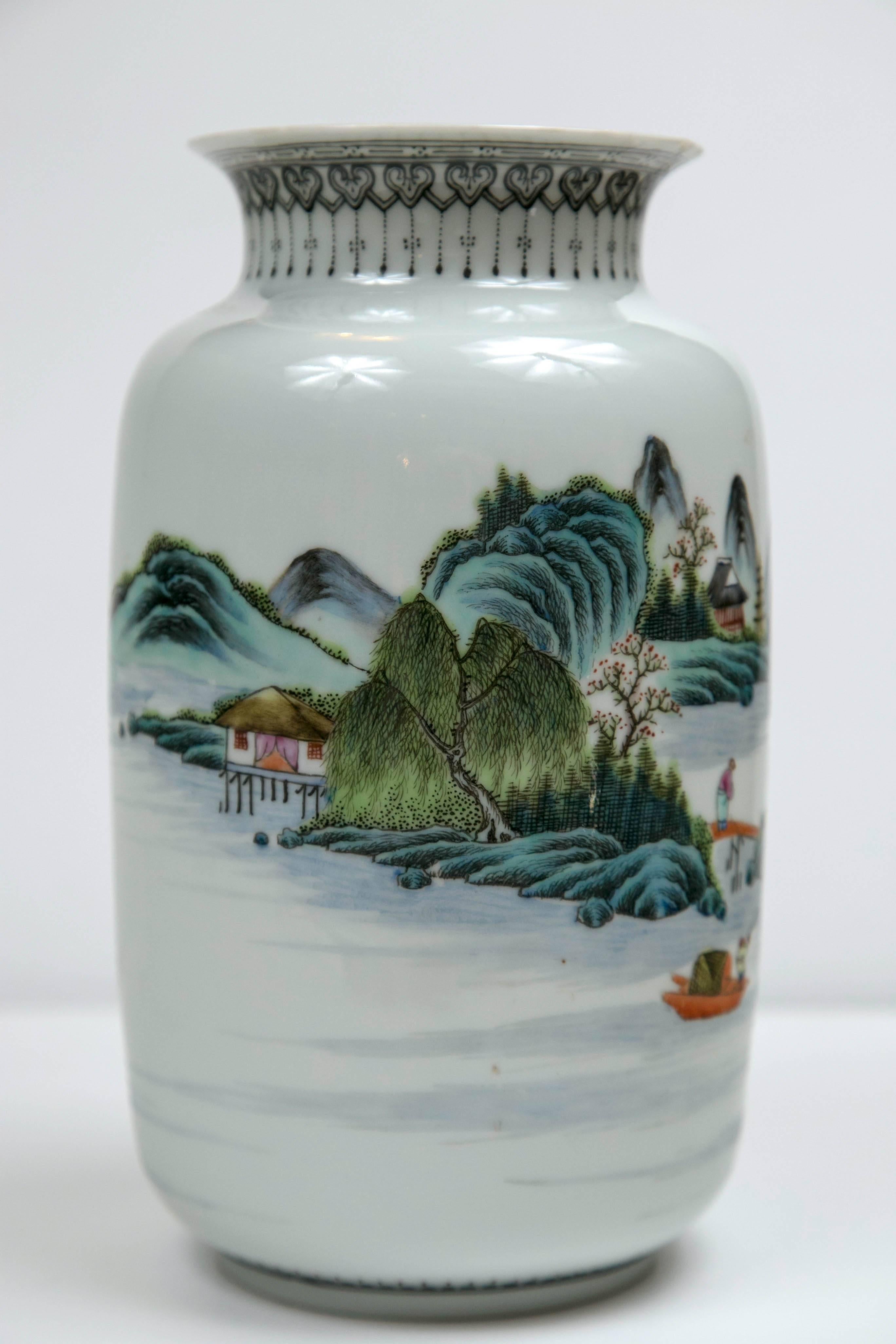 Chinese Pair of Famille Rose Vases, circa 1960s