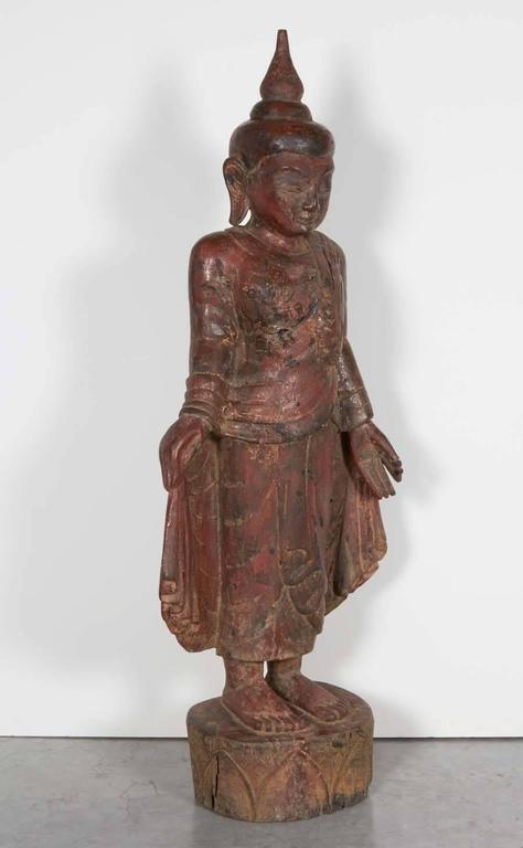 Lacquer Tall Burmese Monk Sculpture For Sale