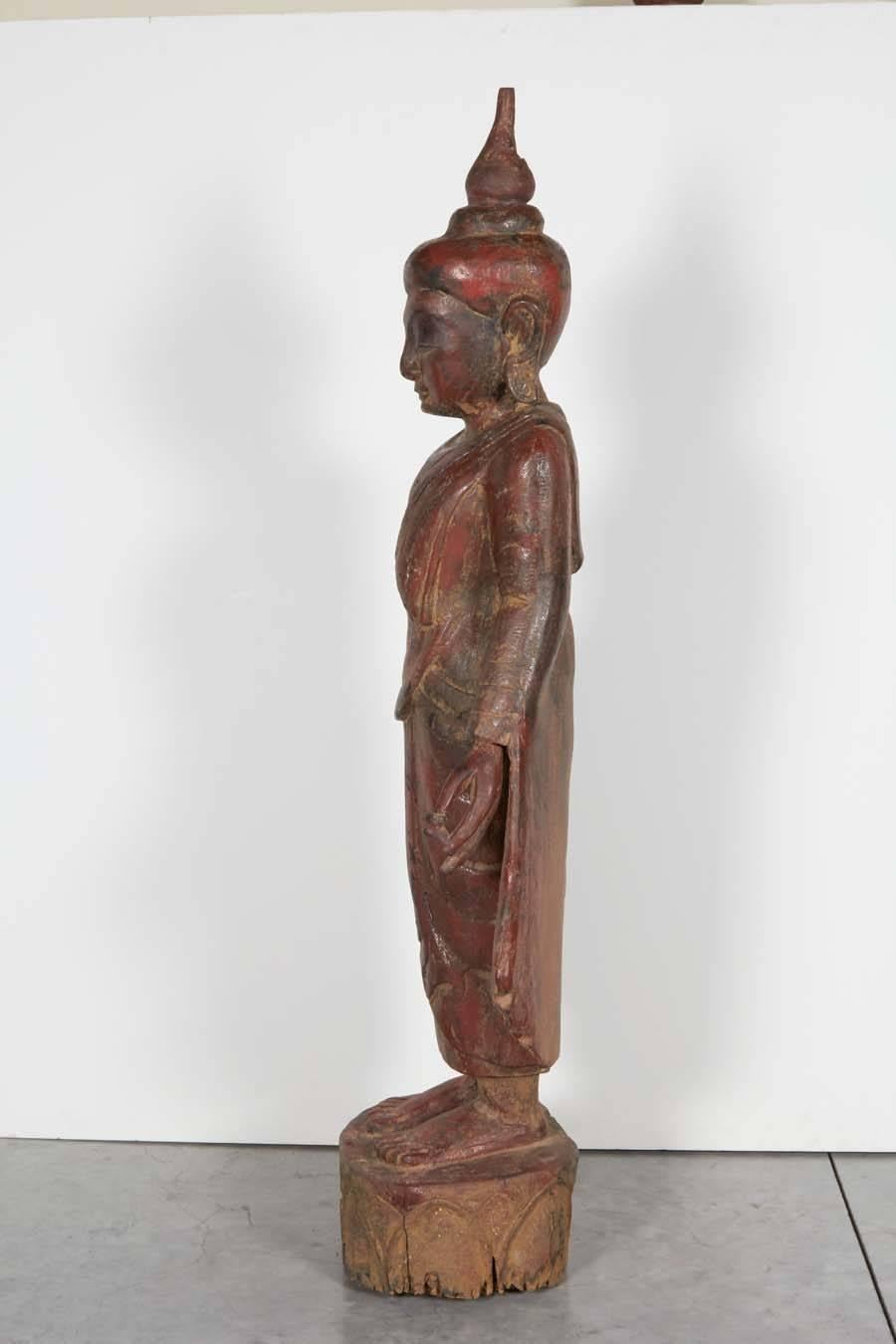 Lacquer Tall Burmese Monk Sculpture For Sale