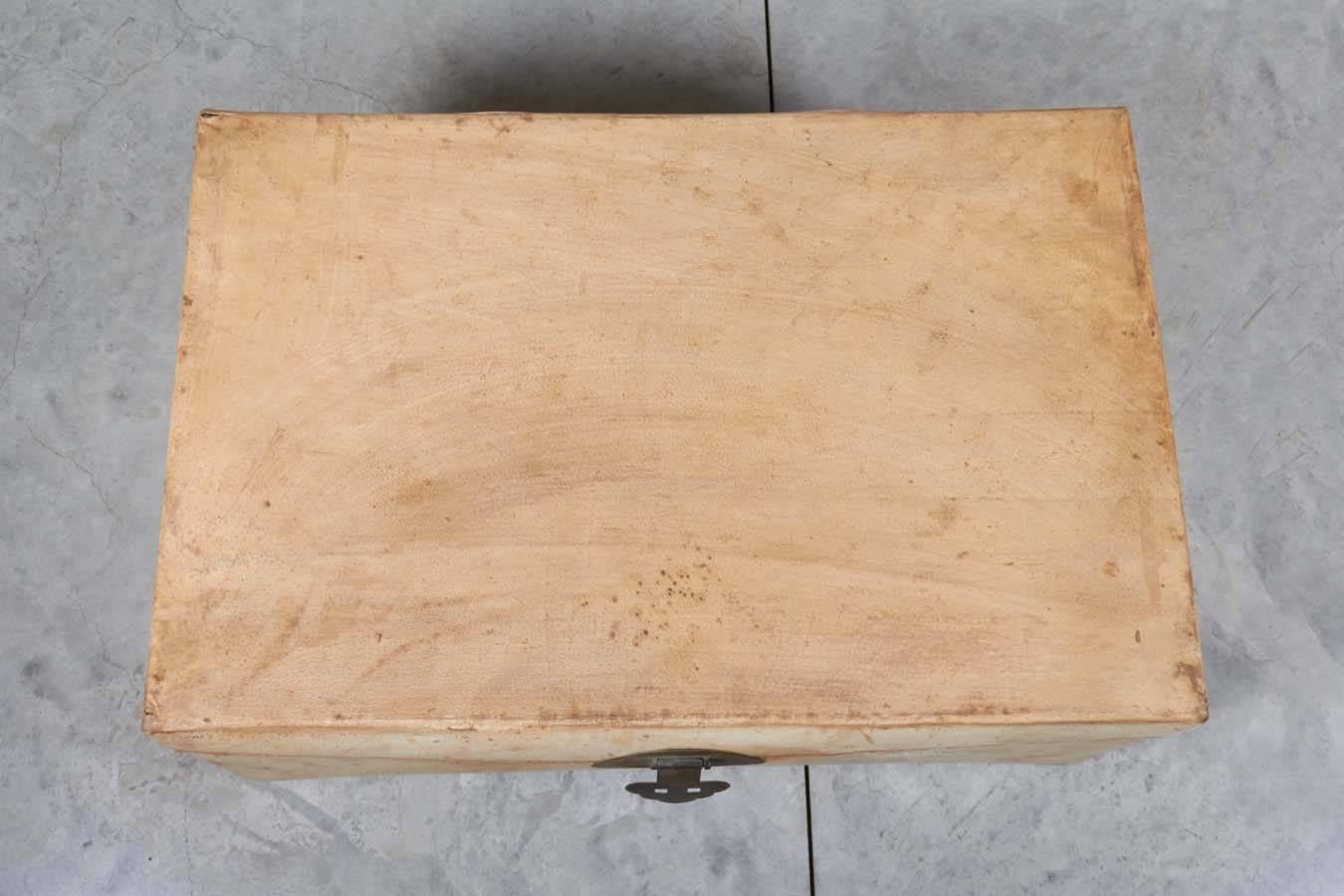 Antique Chinese Parchment Leather Trunk 6