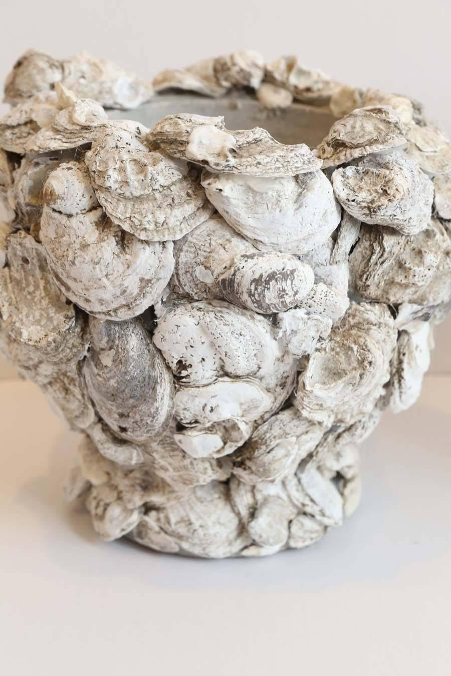 Contemporary Pair of Oyster Shell Covered Cachepots