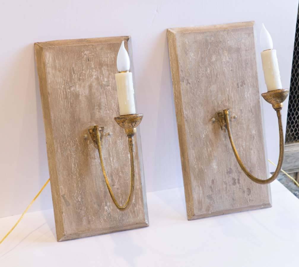 Pair of Large 19th Century Gilt Iron Sconces In Excellent Condition In Houston, TX
