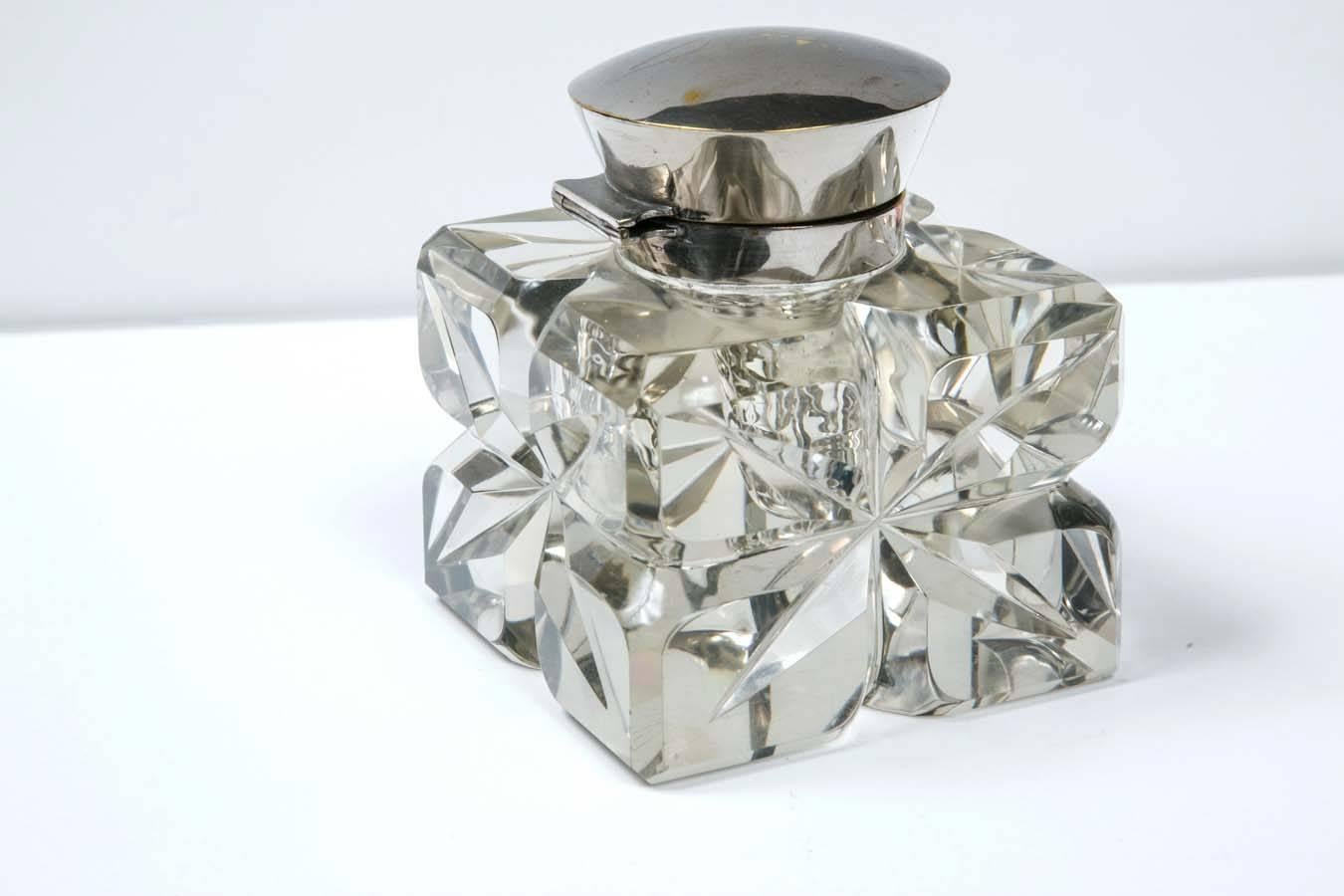 Crystal Antique American Inkwell with Starburst Pattern, 1906