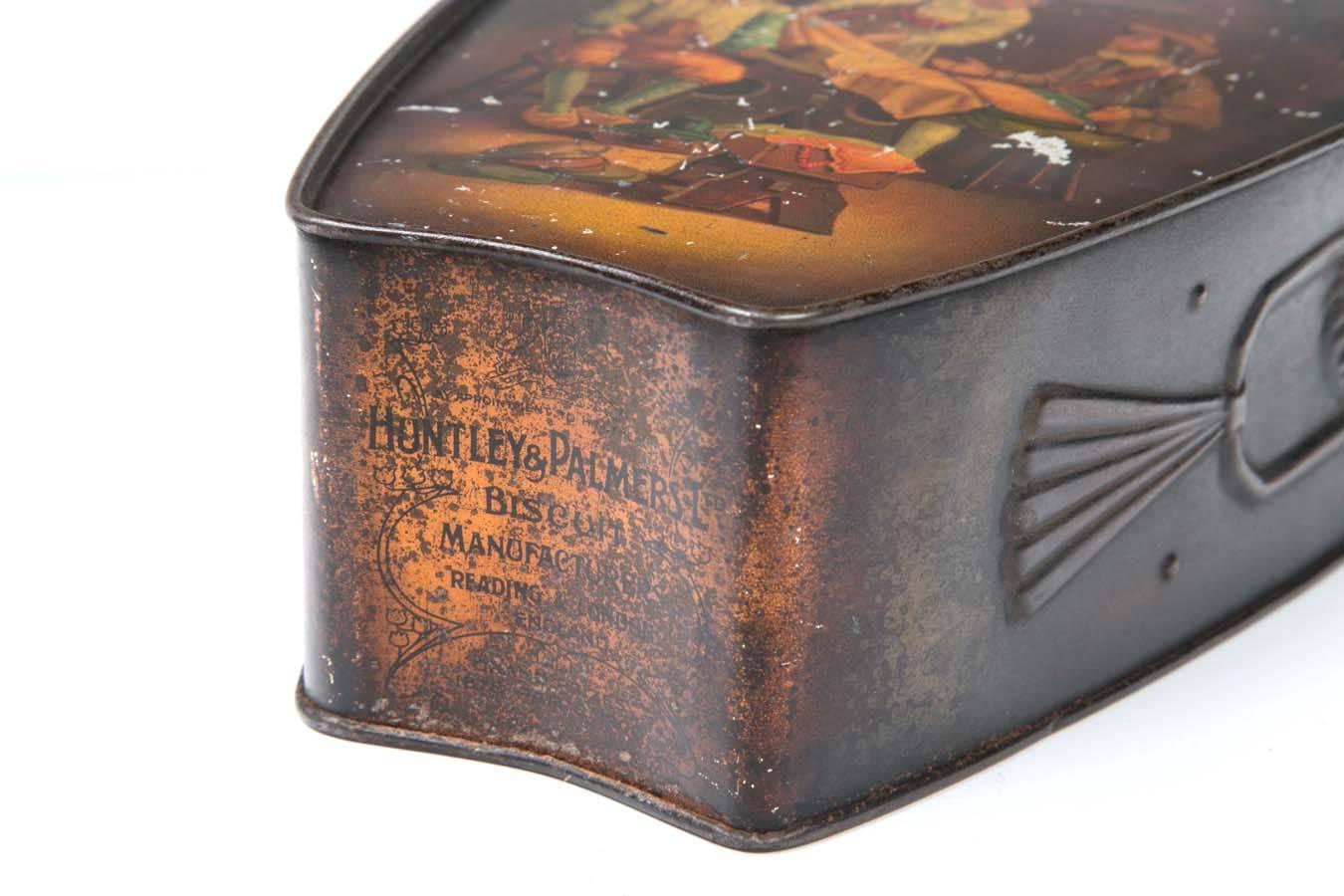 Early 20th Century Hand-Painted English Biscuit Tin by Huntley Palme, 1909 For Sale