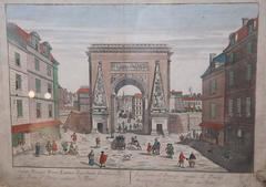 Antique Parisian Watercolor of St. Denis Gate in Paris