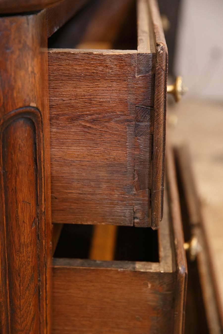 18th Century and Earlier Large 18th Century French Oak Commode Chest of Drawers w/ Brass Detail