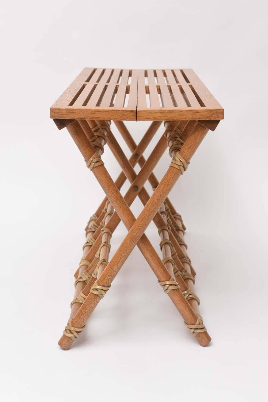 American McGuire Oak, Bamboo and Rawhide Collapsible Table or Bench