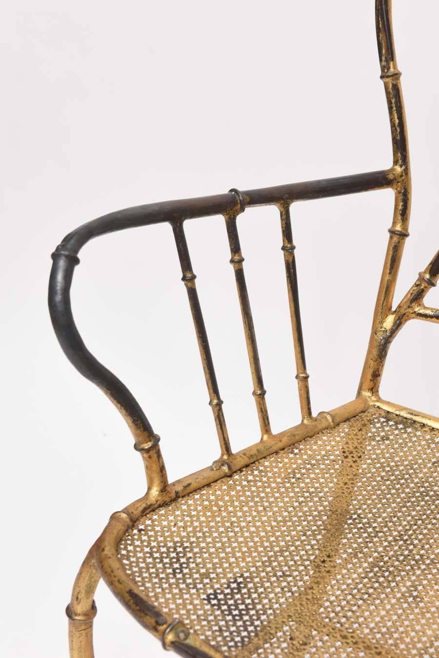 Hollywood Regency Pair of 1960s Gilt Metal Faux Bamboo Armchairs