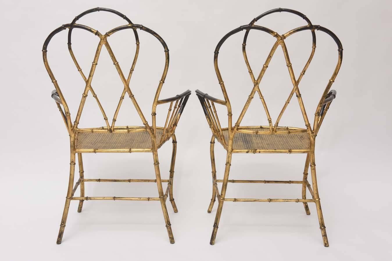 Pair of 1960s Gilt Metal Faux Bamboo Armchairs 2
