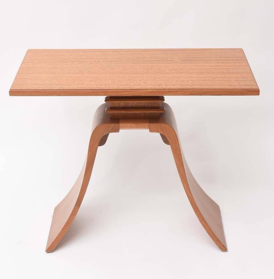 Beautifully restored ribbon mahogany side table by Paul Frankl for Brown Saltman.