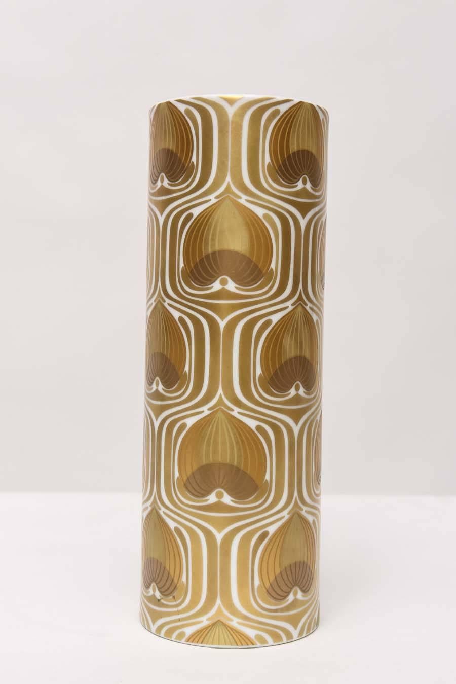 Enameled 1970s Porcelain Cylinder Vase by Bjorn Wiinblad for Rosenthal