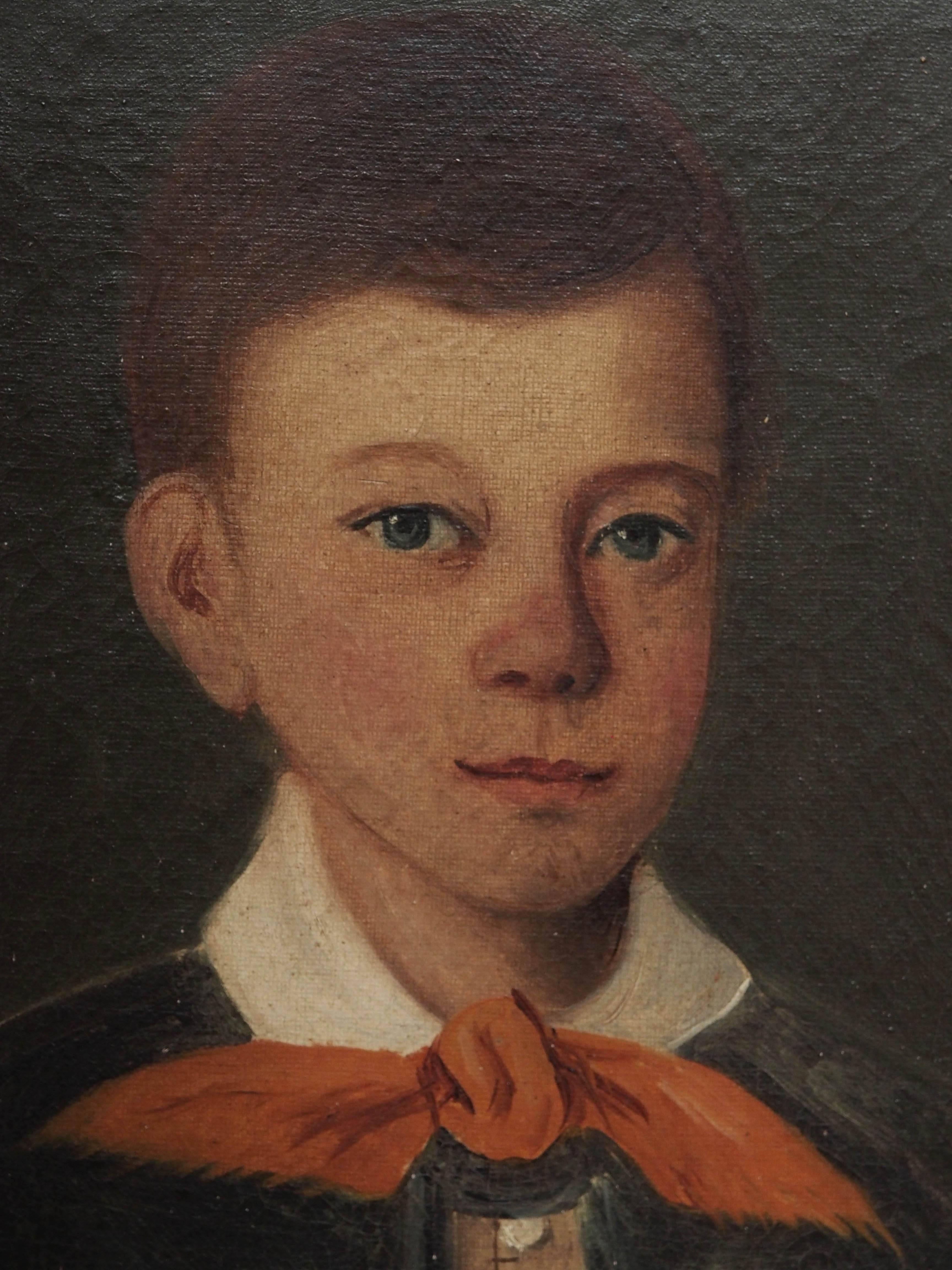 Porträt eines Jungen in Öl auf Leinwand, gemalt in Frankreich in den 1830er Jahren.
Maße: 18.5 x 15.