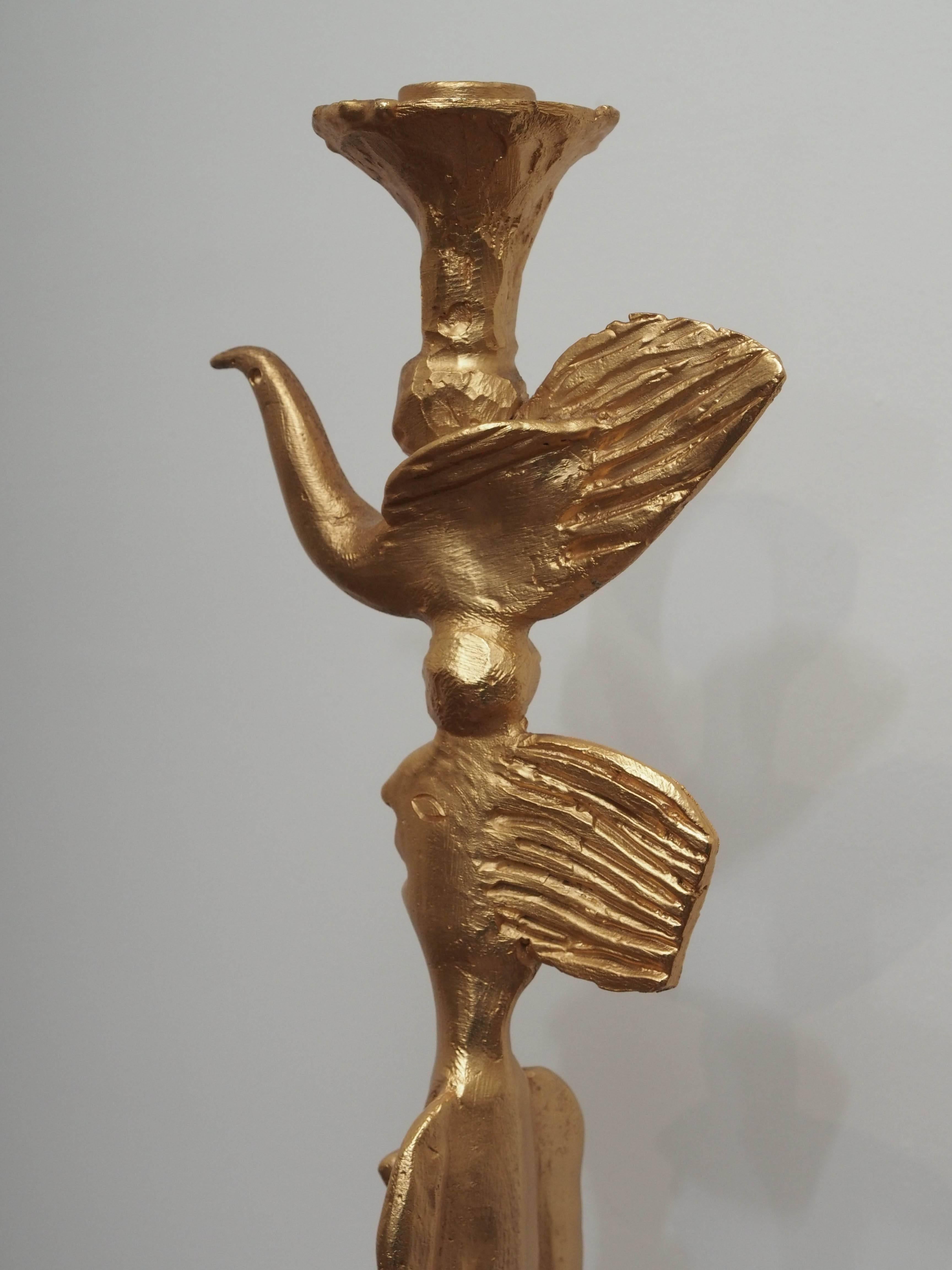 Gilt Bronze Candlestick by Pierre Casenove, circa 1980 For Sale 1