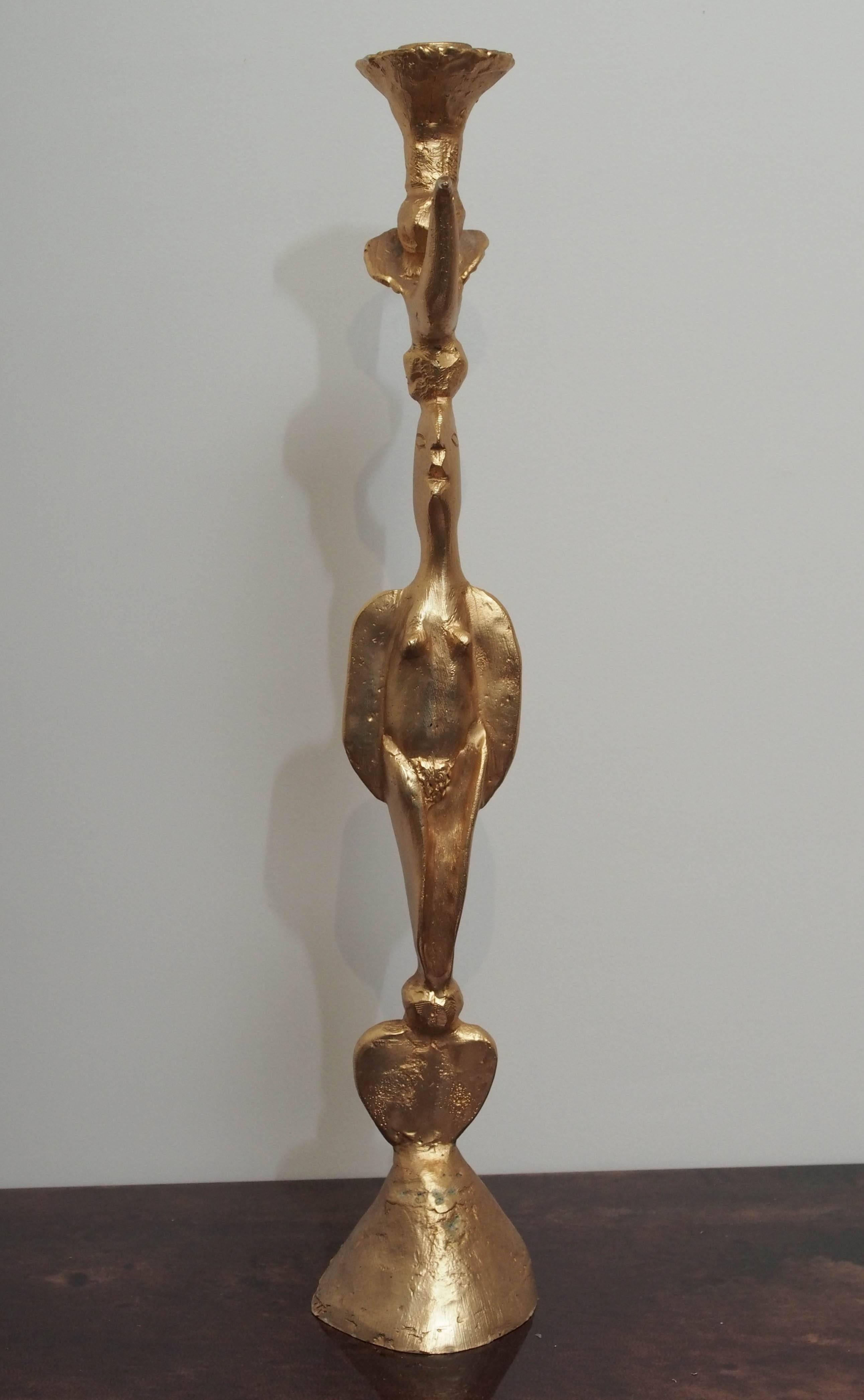 Gilt Bronze Candlestick by Pierre Casenove, circa 1980 For Sale 3