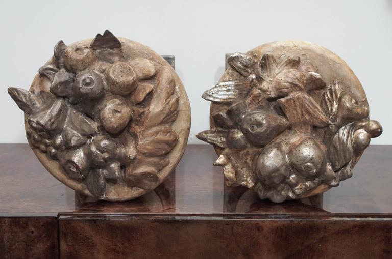 Pair of Carved Oak Fruit Bowls For Sale at 1stDibs