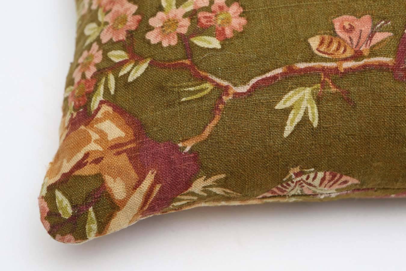 English Double-Sided Floral Linen Pillow 11 x 27  For Sale