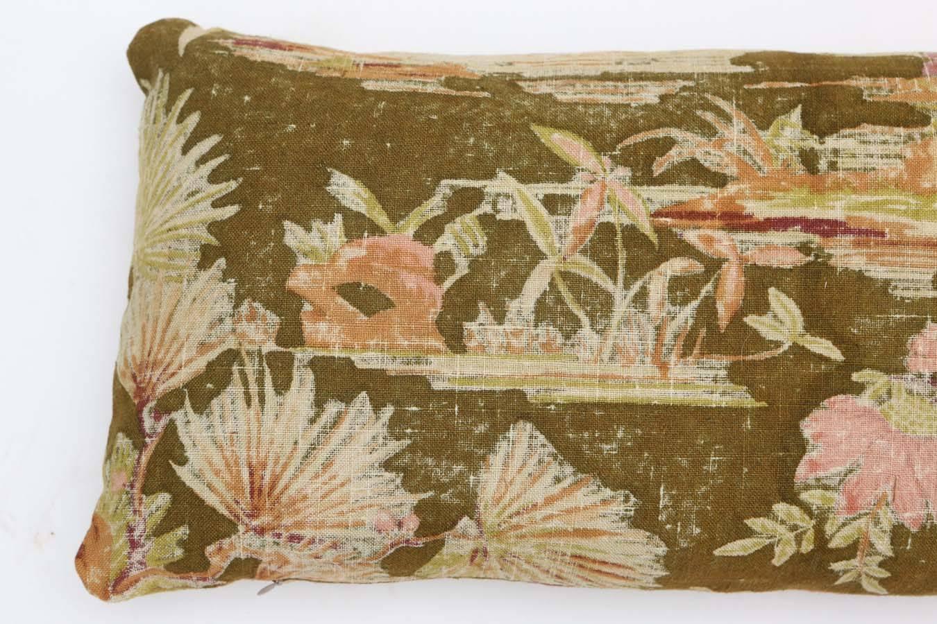 20th Century Double-Sided Floral Linen Pillow 11 x 27  For Sale
